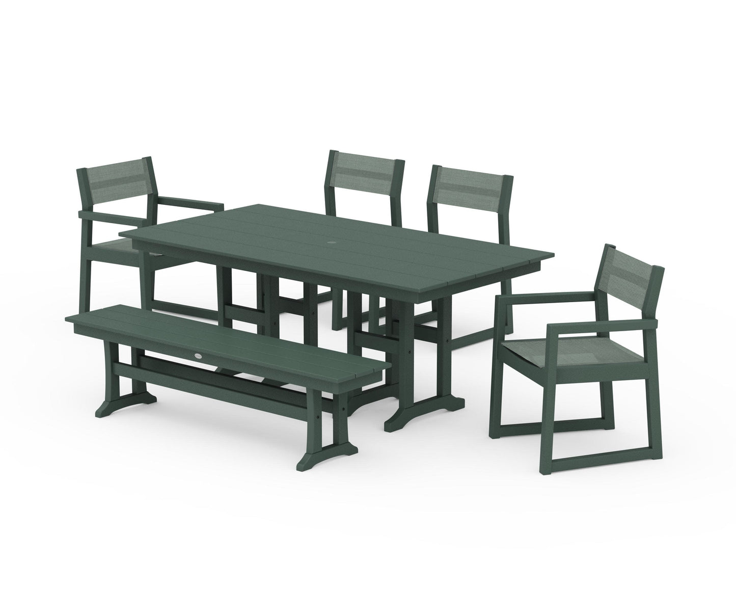 POLYWOOD EDGE Sling 6-Piece Farmhouse Dining Set — Green / Dupioni Sea Mist Sling