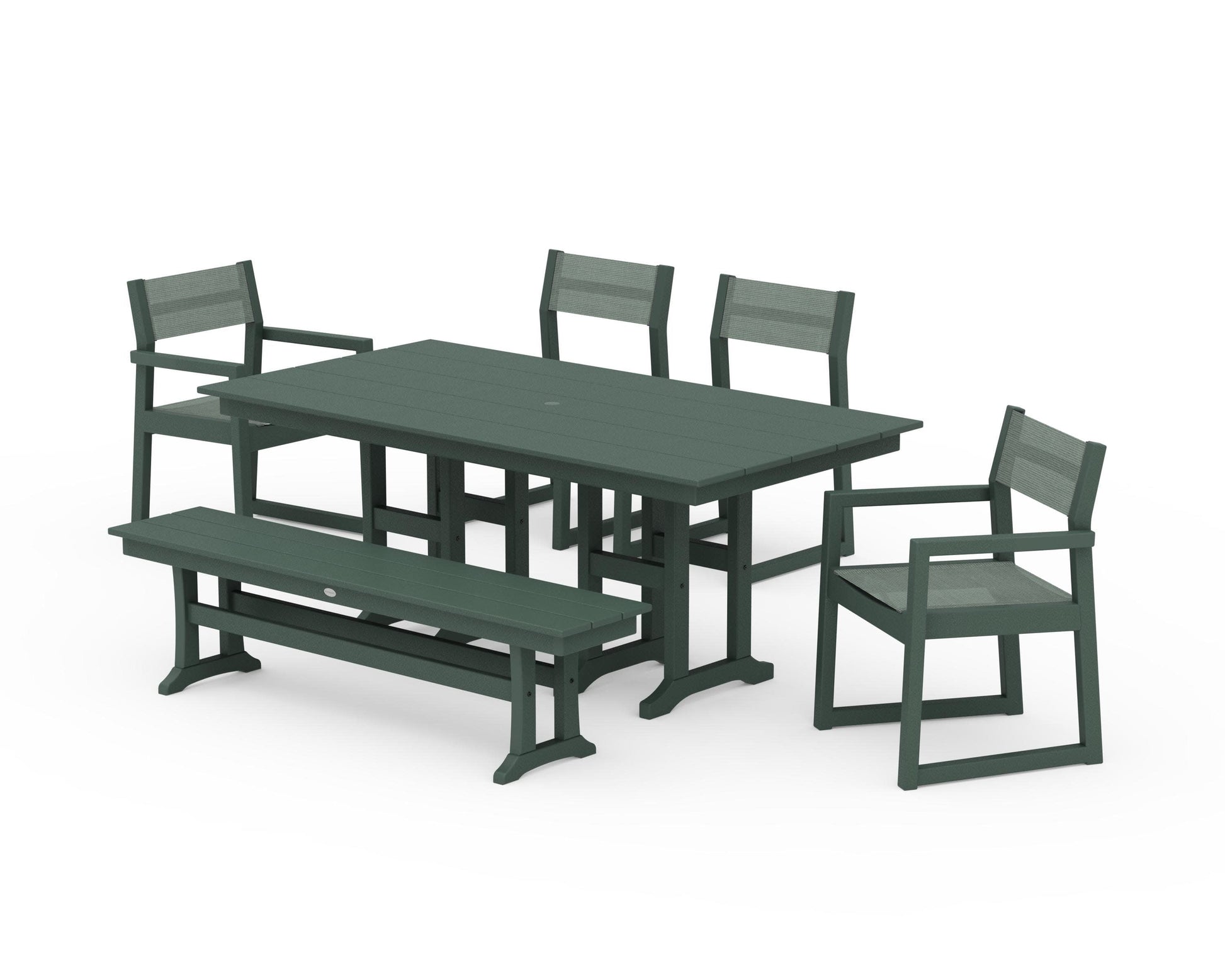 POLYWOOD EDGE Sling 6-Piece Farmhouse Dining Set — Green / Dupioni Sea Mist Sling