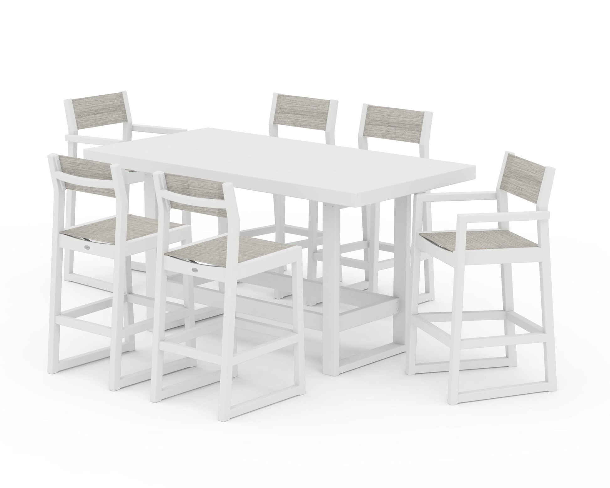 POLYWOOD EDGE Sling 7-Piece Bar Table Set — White / Birch Sling