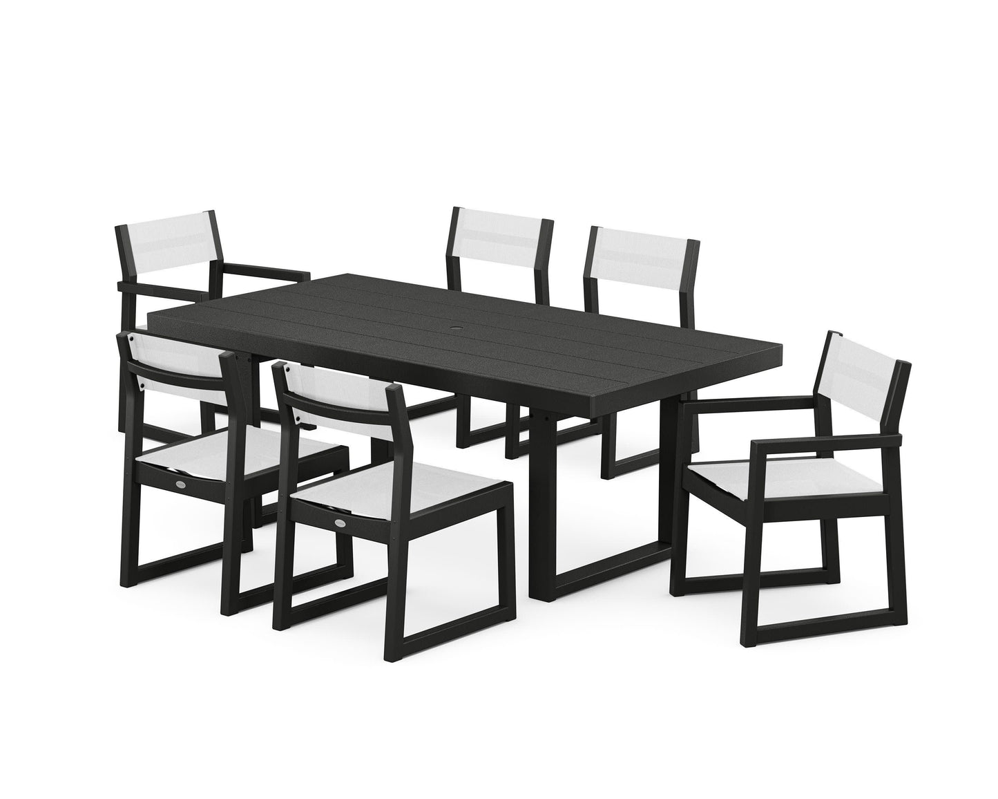POLYWOOD EDGE Sling 7-Piece Dining Set — Black / White Sling