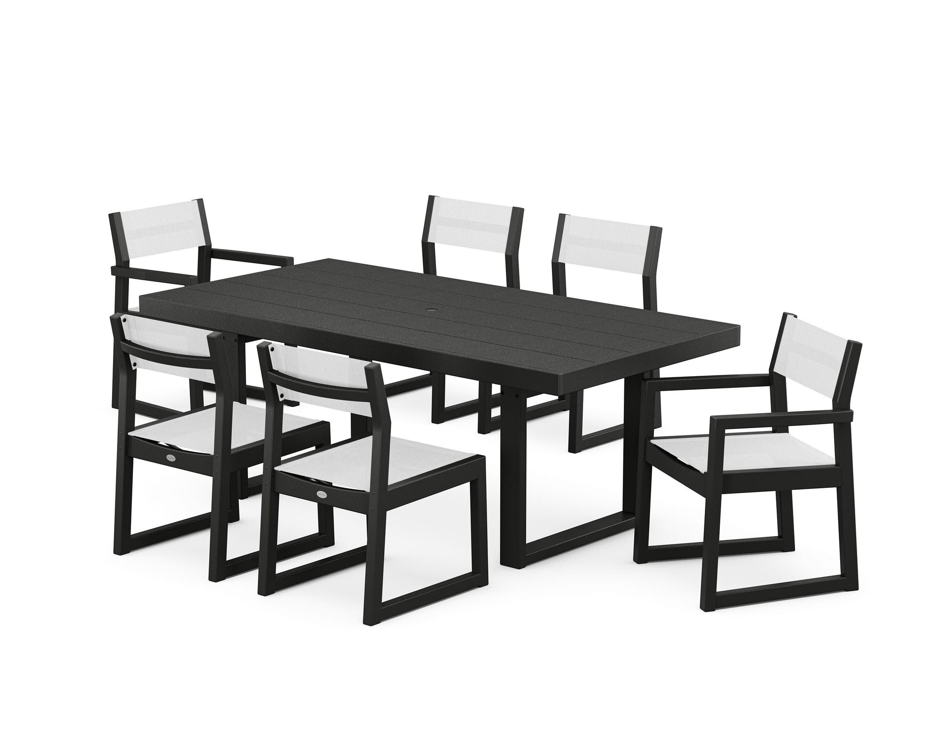 POLYWOOD EDGE Sling 7-Piece Dining Set — Black / White Sling