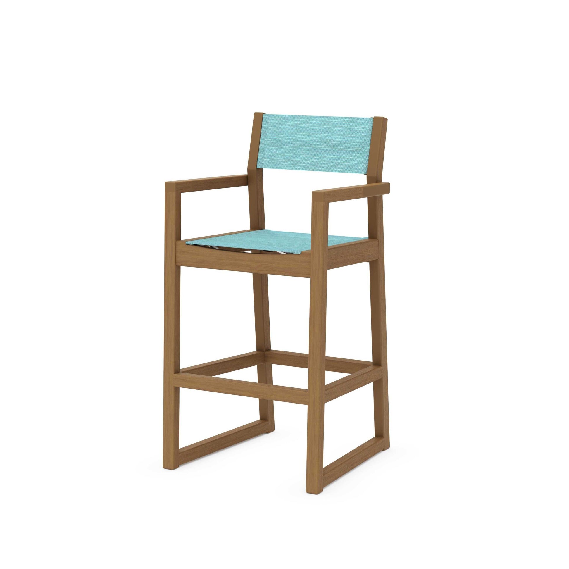 POLYWOOD EDGE Sling Bar Arm Chair — Natural / Dupioni Aquamarine Sling
