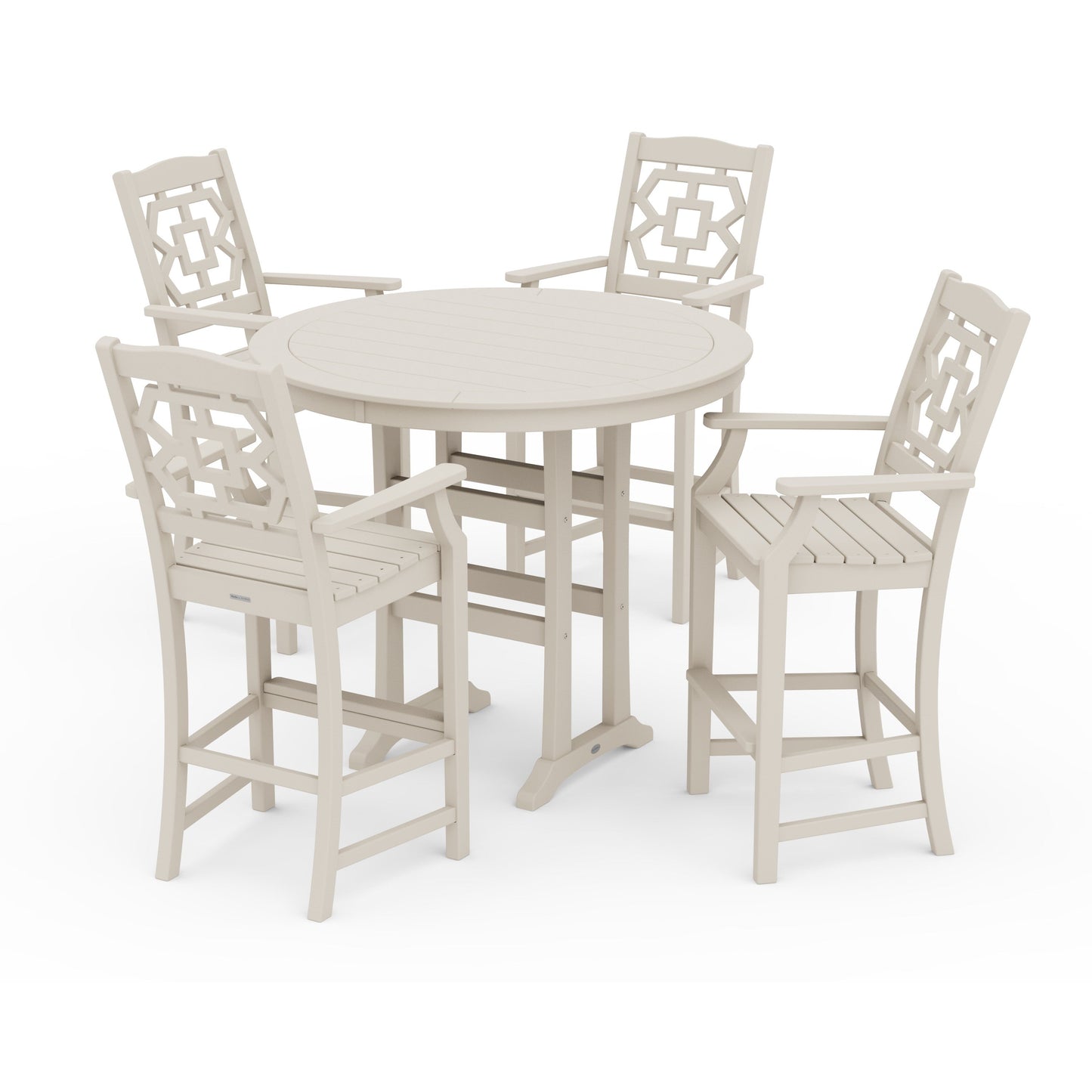POLYWOOD Chinoiserie 5-Piece Round Bar Set — Sand