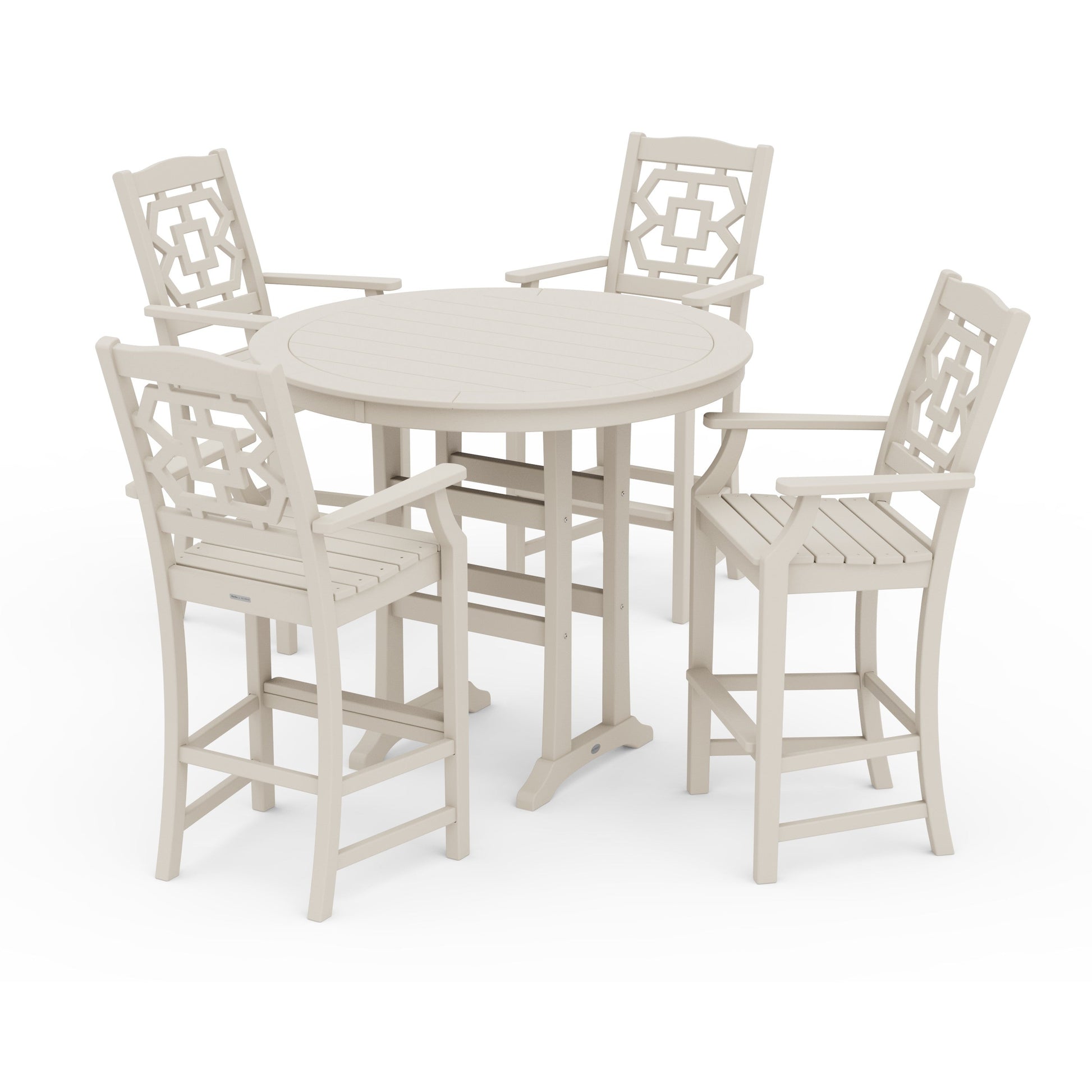 POLYWOOD Chinoiserie 5-Piece Round Bar Set — Sand