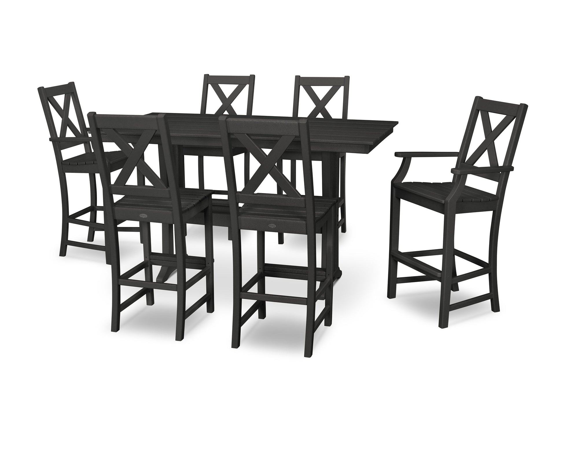 POLYWOOD Braxton 7-Piece Farmhouse Trestle Bar Set — Black