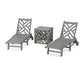 POLYWOOD Chippendale 3-Piece Chaise Set with Wheels and Umbrella Stand Accent Table — Slate Grey