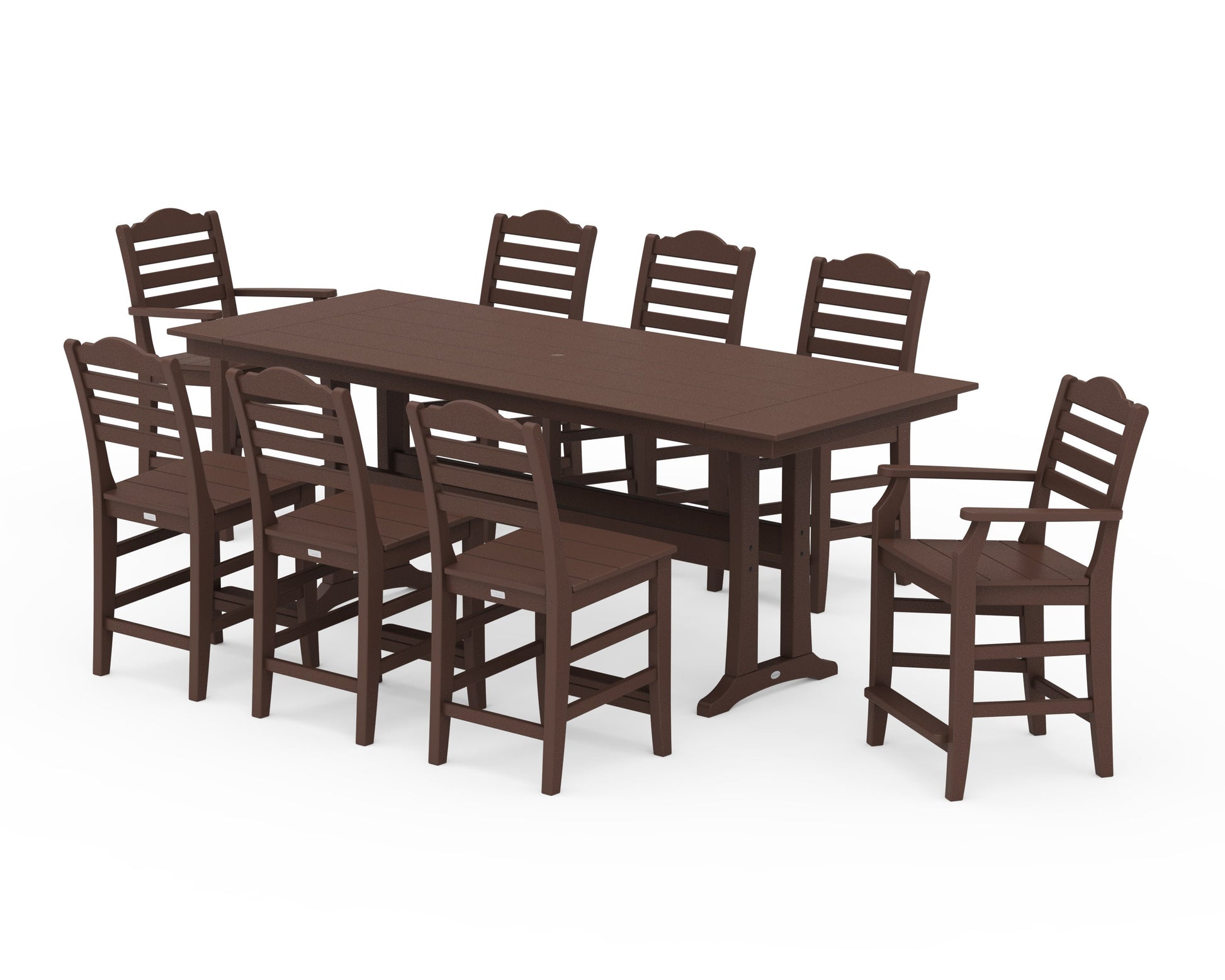 POLYWOOD Savannah 9-Piece Farmhouse Counter Set with Trestle Legs — Mahogany