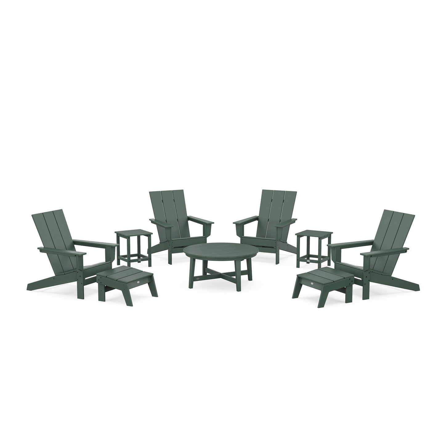 POLYWOOD Modern Studio Adirondack 9-Piece Conversation Set — Green