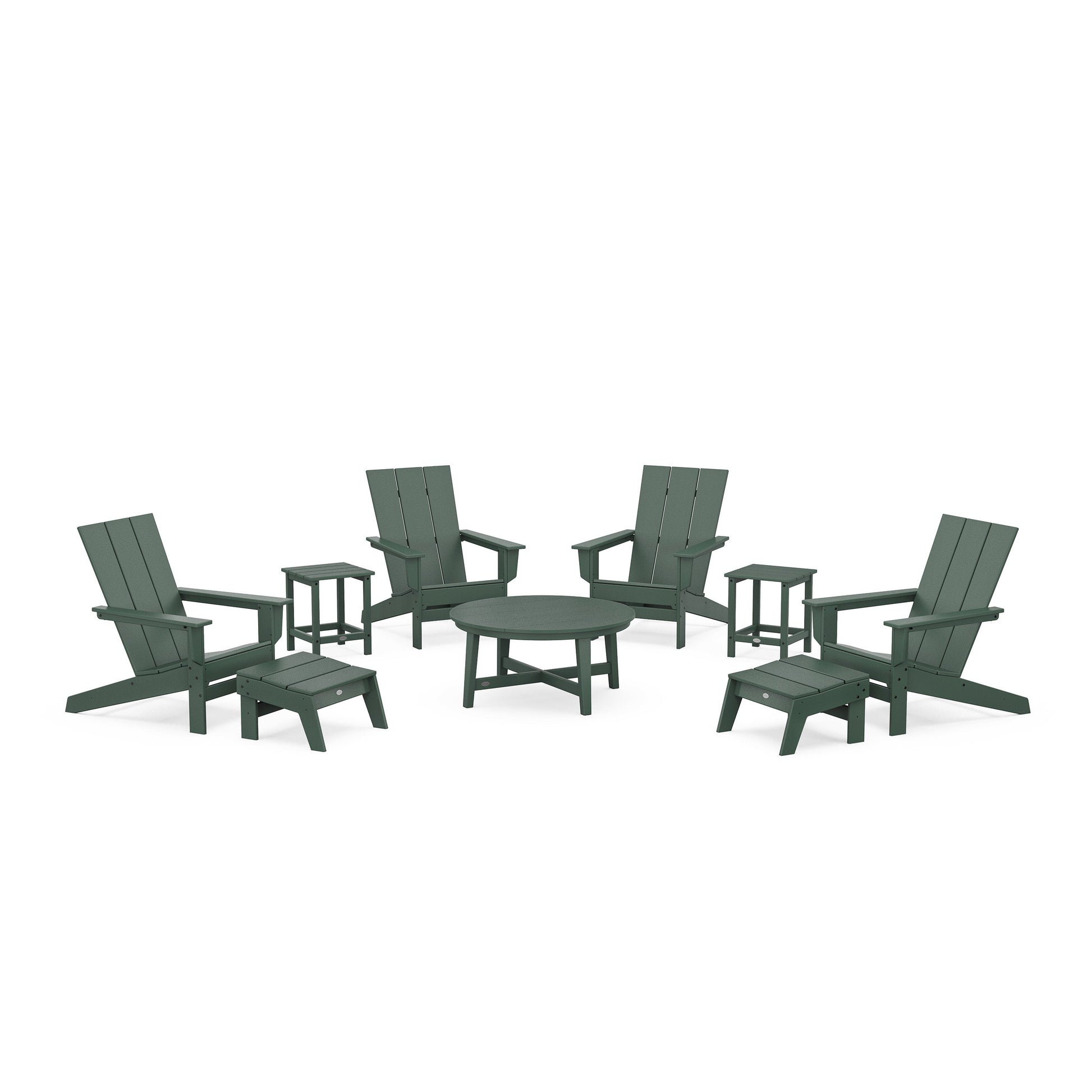 POLYWOOD Modern Studio Adirondack 9-Piece Conversation Set — Green