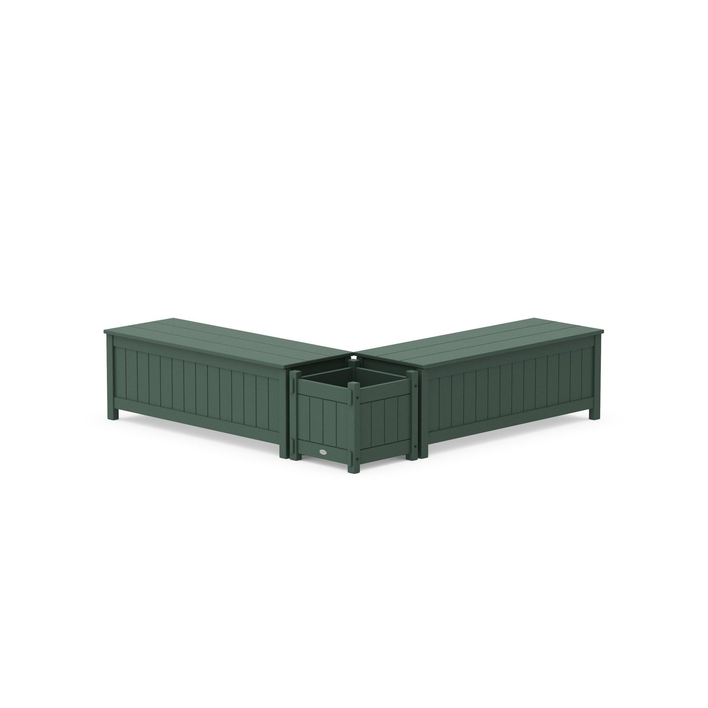POLYWOOD 48" Vineyard L- Shaped Planter Storage Bench Set — Green