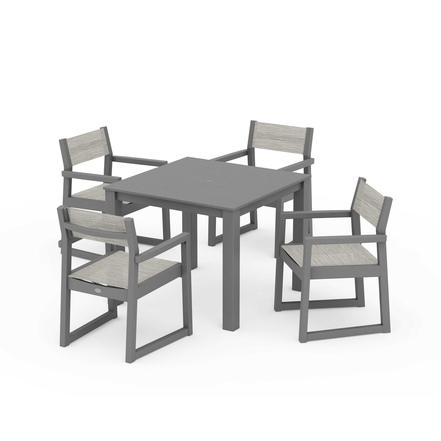 POLYWOOD EDGE Sling Arm Chair 5-Piece Parsons Dining Set — Slate Grey / Birch Sling