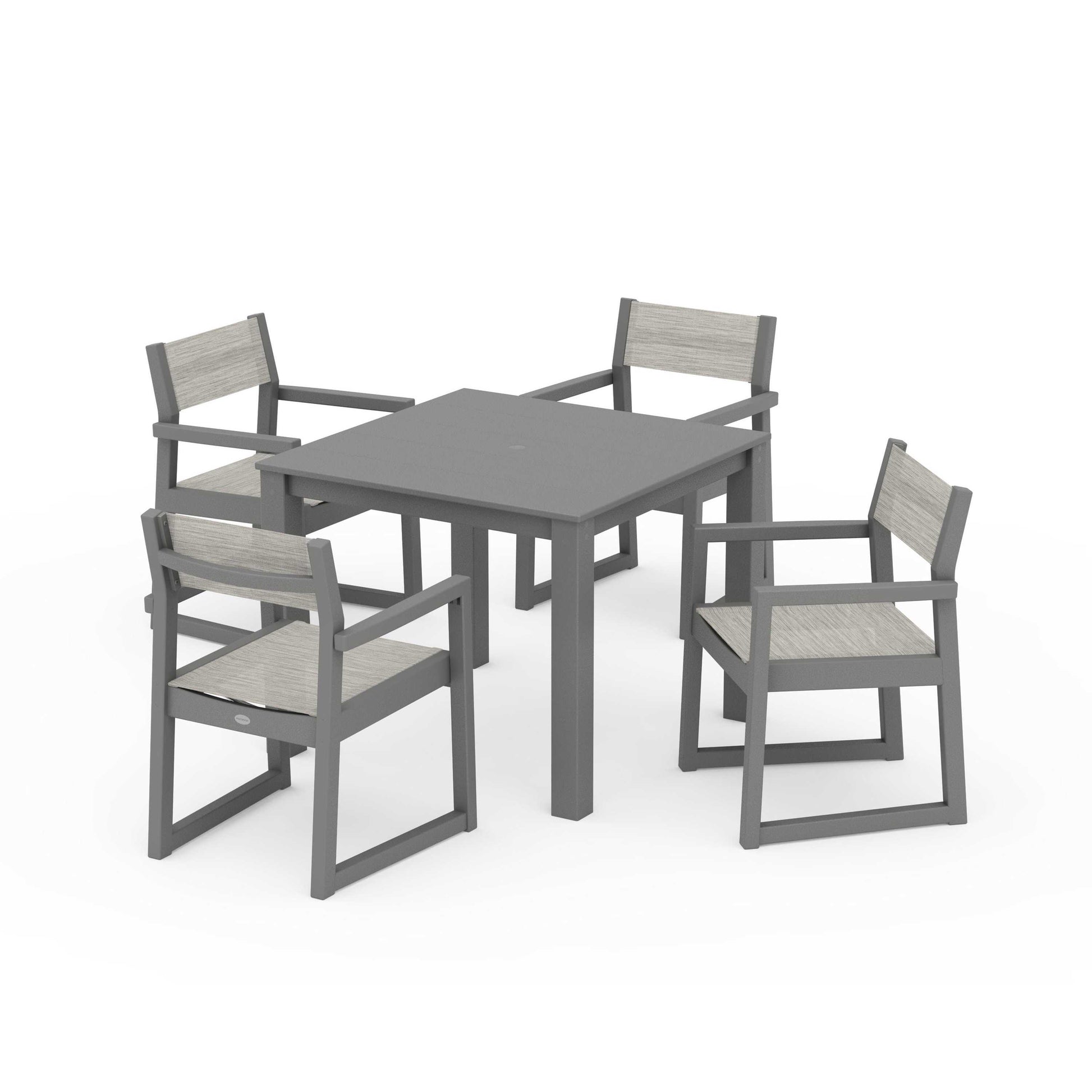 POLYWOOD EDGE Sling Arm Chair 5-Piece Parsons Dining Set — Slate Grey / Birch Sling