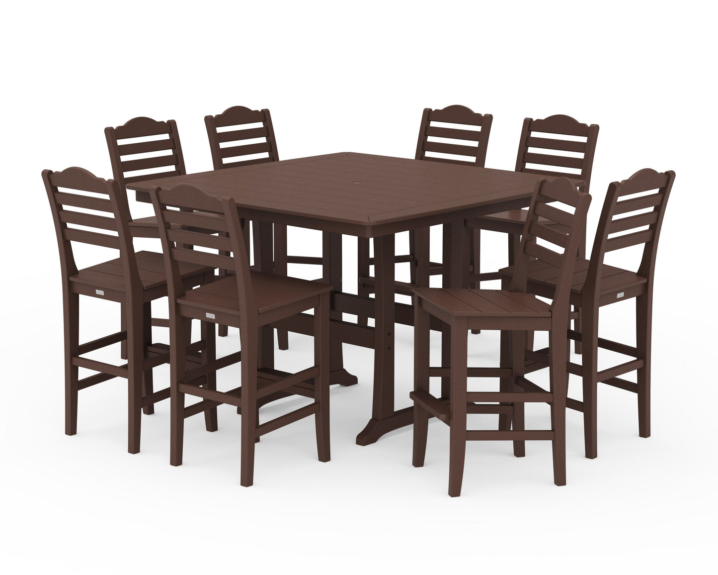 POLYWOOD Savannah Side Chair 9-Piece Square Bar Set with Trestle Legs — Mahogany