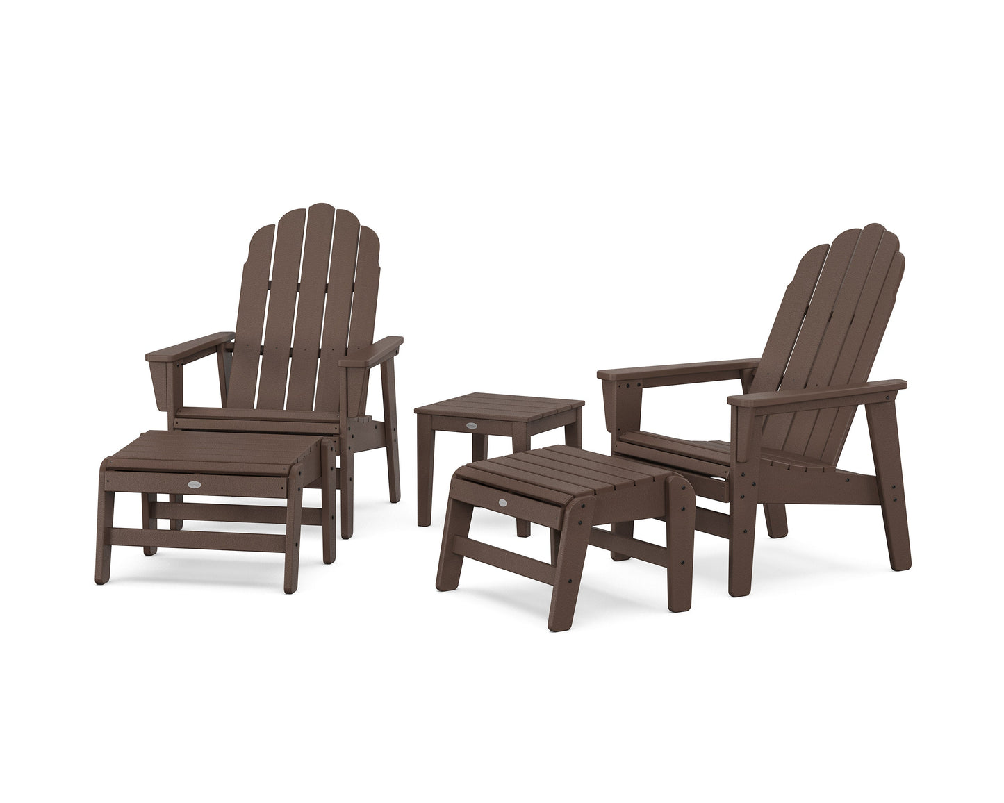 POLYWOOD 5-Piece Vineyard Grand Upright Adirondack Set with Ottomans and Side Table — Mahogany