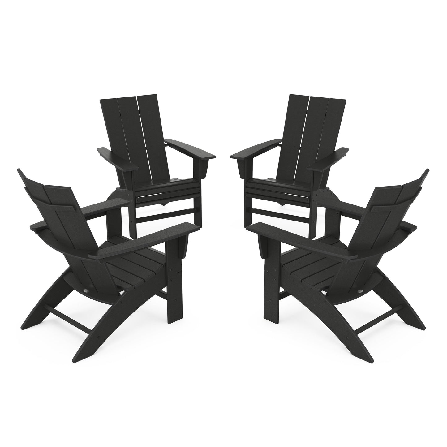 POLYWOOD 4-Piece Modern Curveback Adirondack Conversation Set — Black