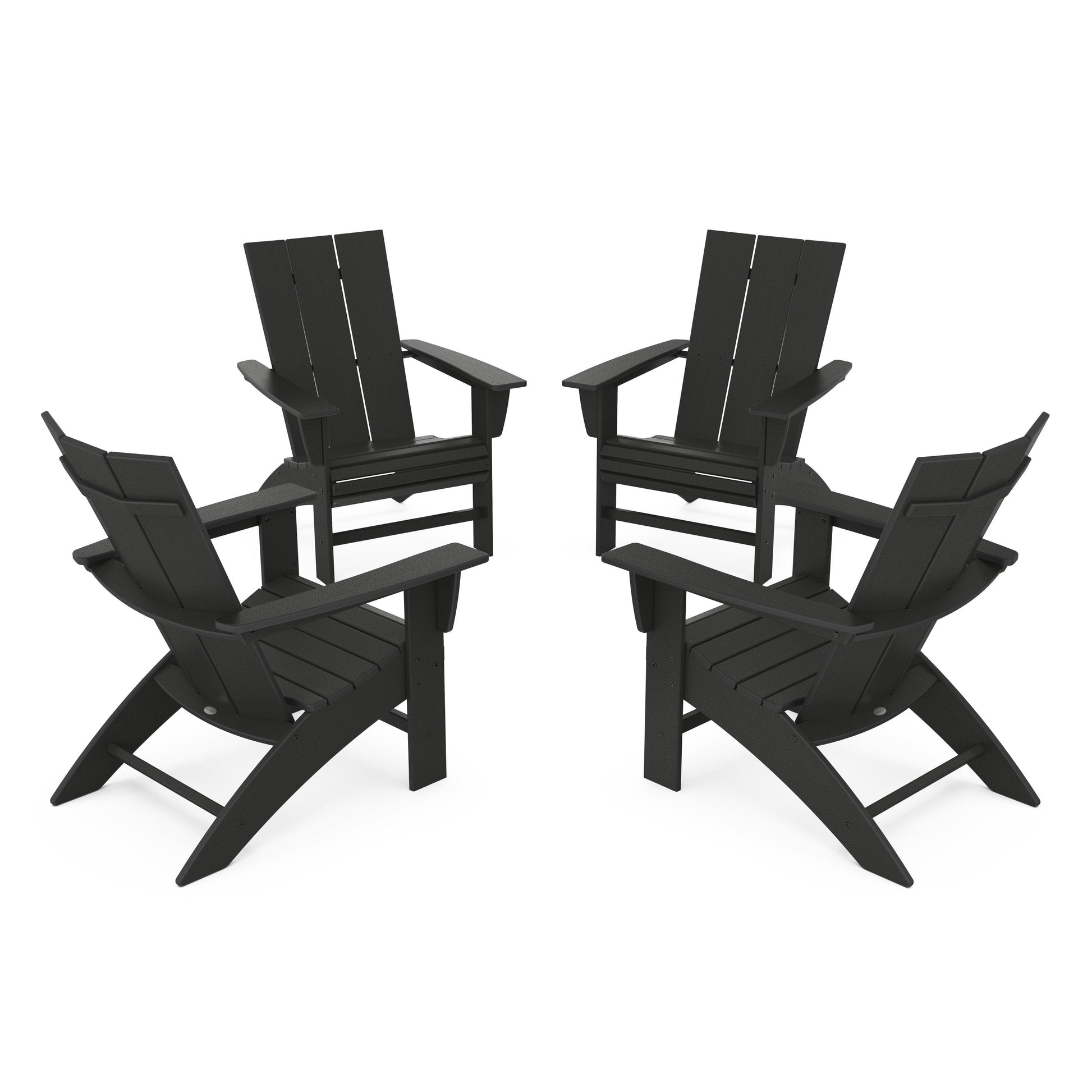 POLYWOOD 4-Piece Modern Curveback Adirondack Conversation Set — Black