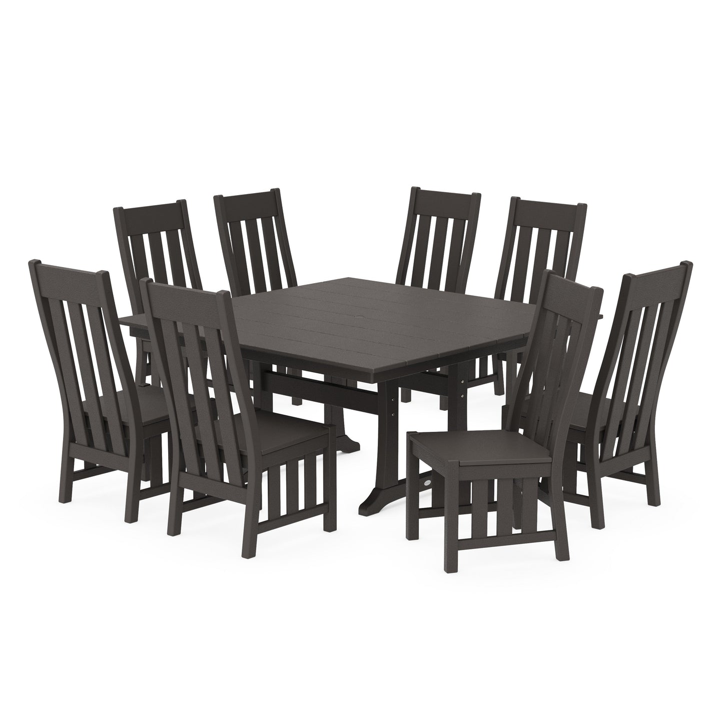 POLYWOOD Acadia Side Chair 9-Piece Square Farmhouse Dining Set with Trestle Legs — Vintage Coffee