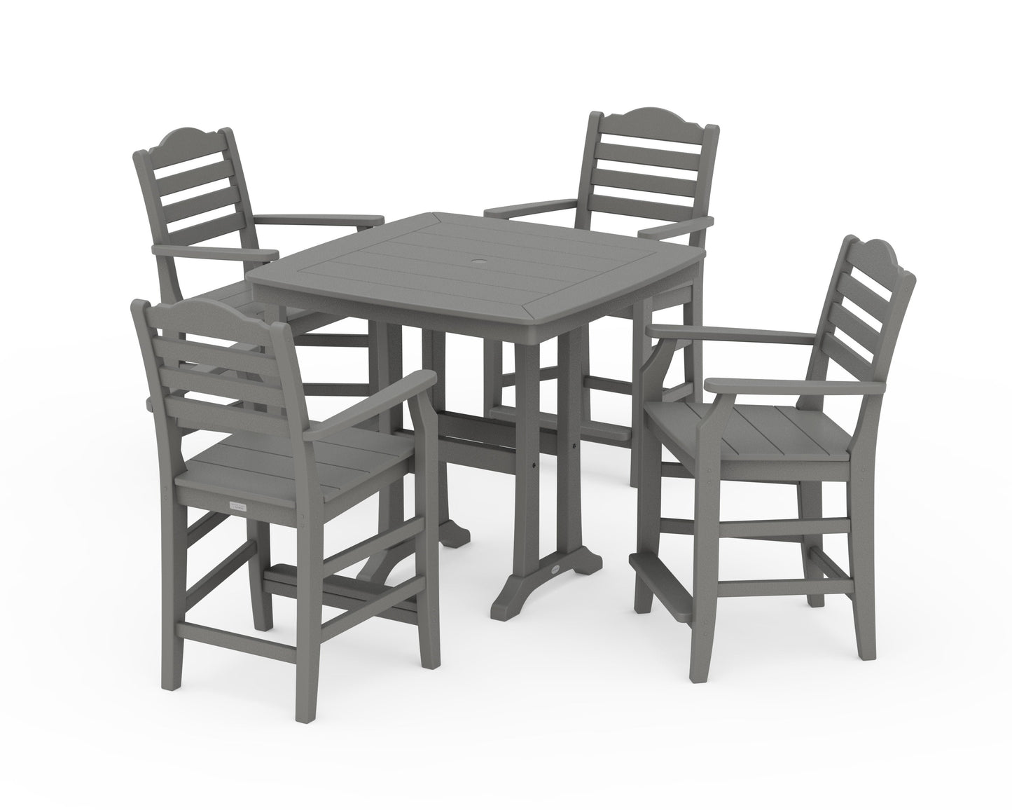 POLYWOOD Savannah 5-Piece Counter Set with Trestle Legs — Slate Grey