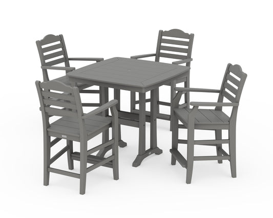 POLYWOOD Savannah 5-Piece Counter Set with Trestle Legs — Slate Grey