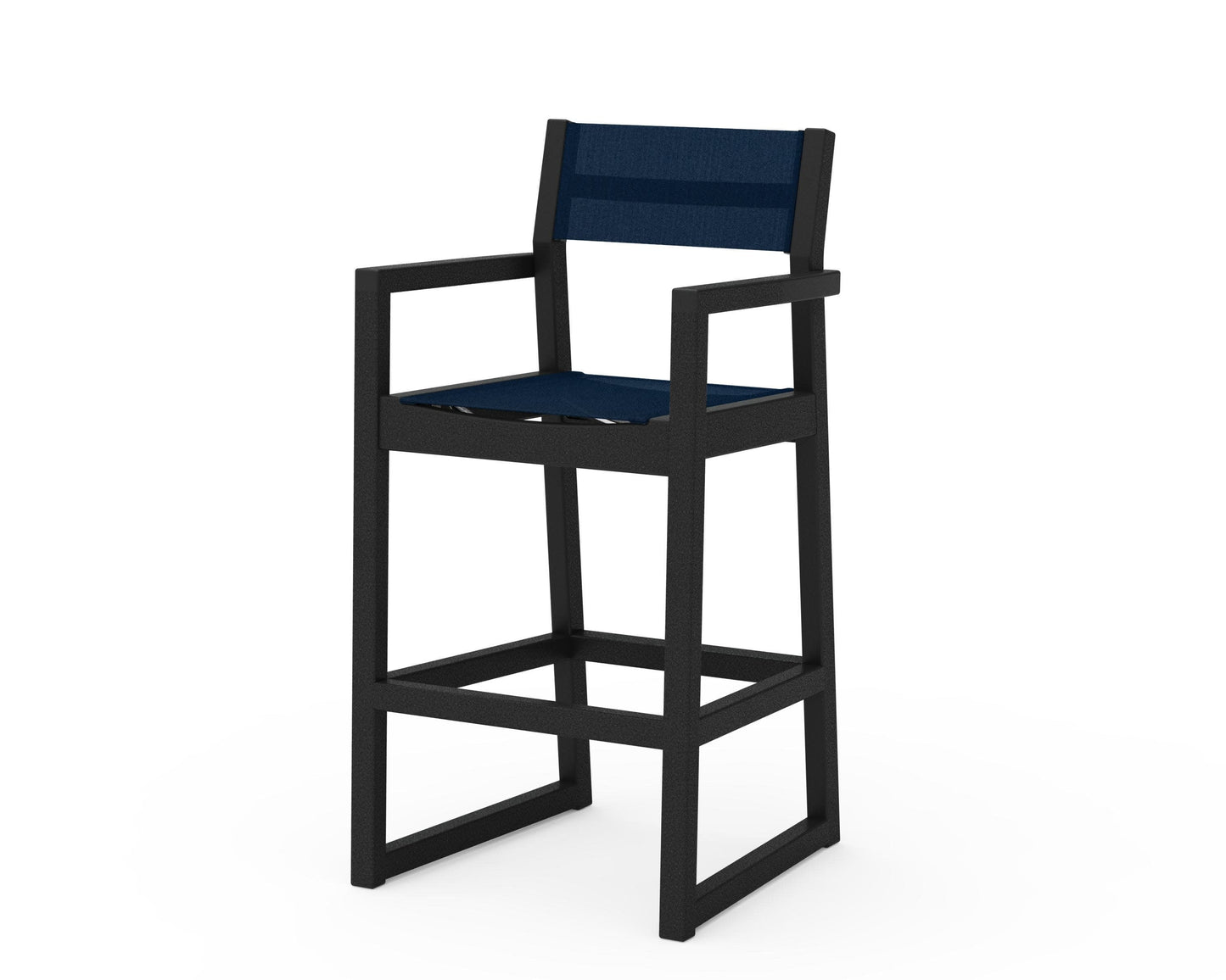 POLYWOOD EDGE Sling Bar Arm Chair — Black / Navy Blue Sling