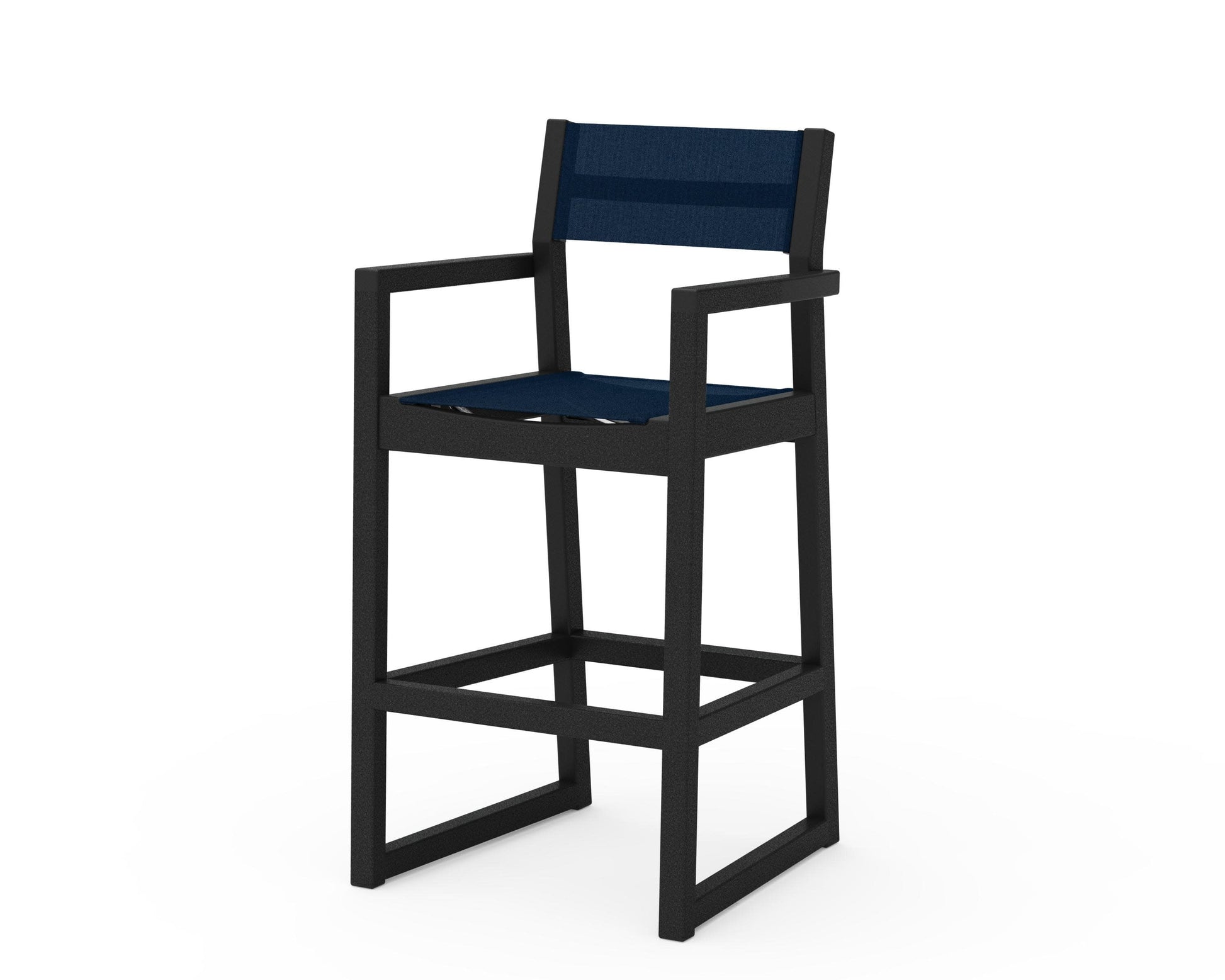 POLYWOOD EDGE Sling Bar Arm Chair — Black / Navy Blue Sling