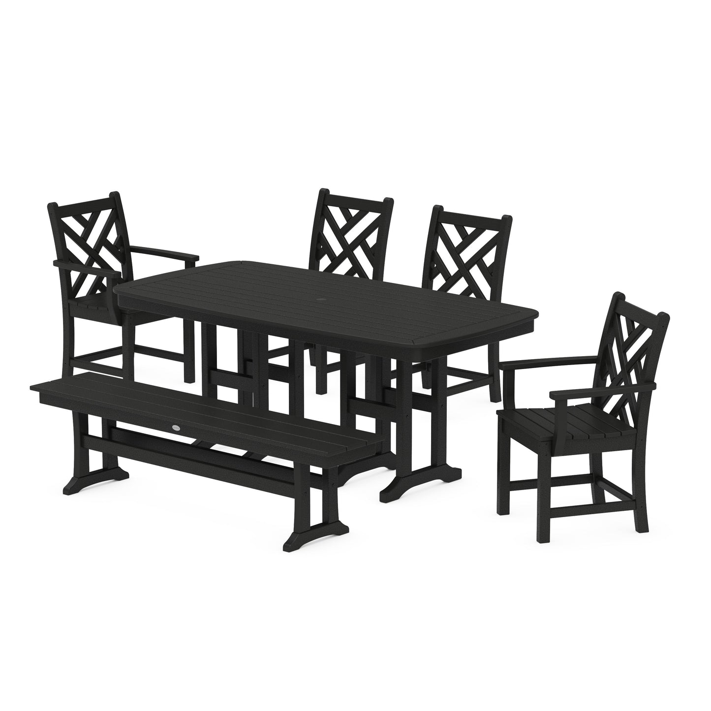 POLYWOOD Chippendale 6-Piece Dining Set with Bench — Black