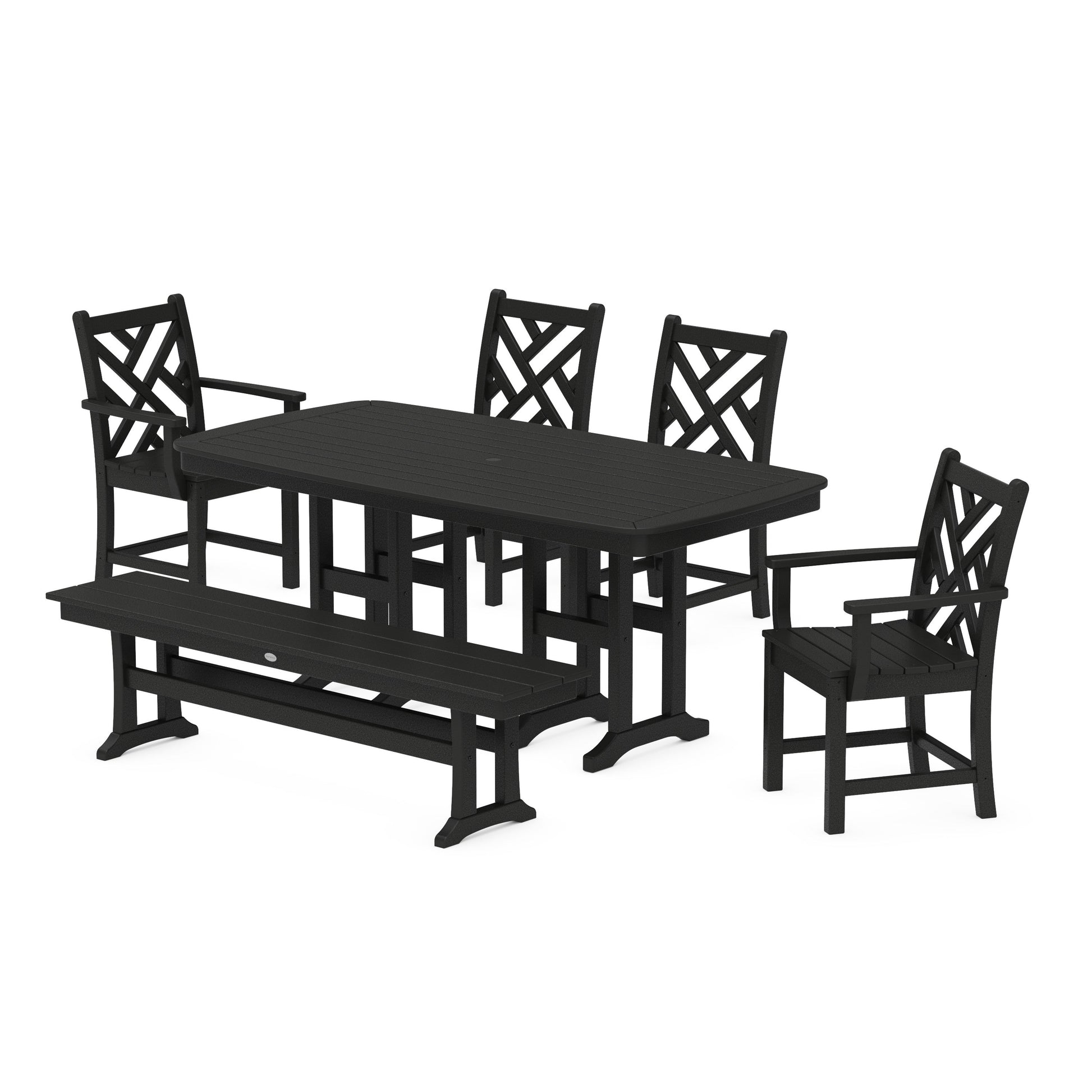 POLYWOOD Chippendale 6-Piece Dining Set with Bench — Black