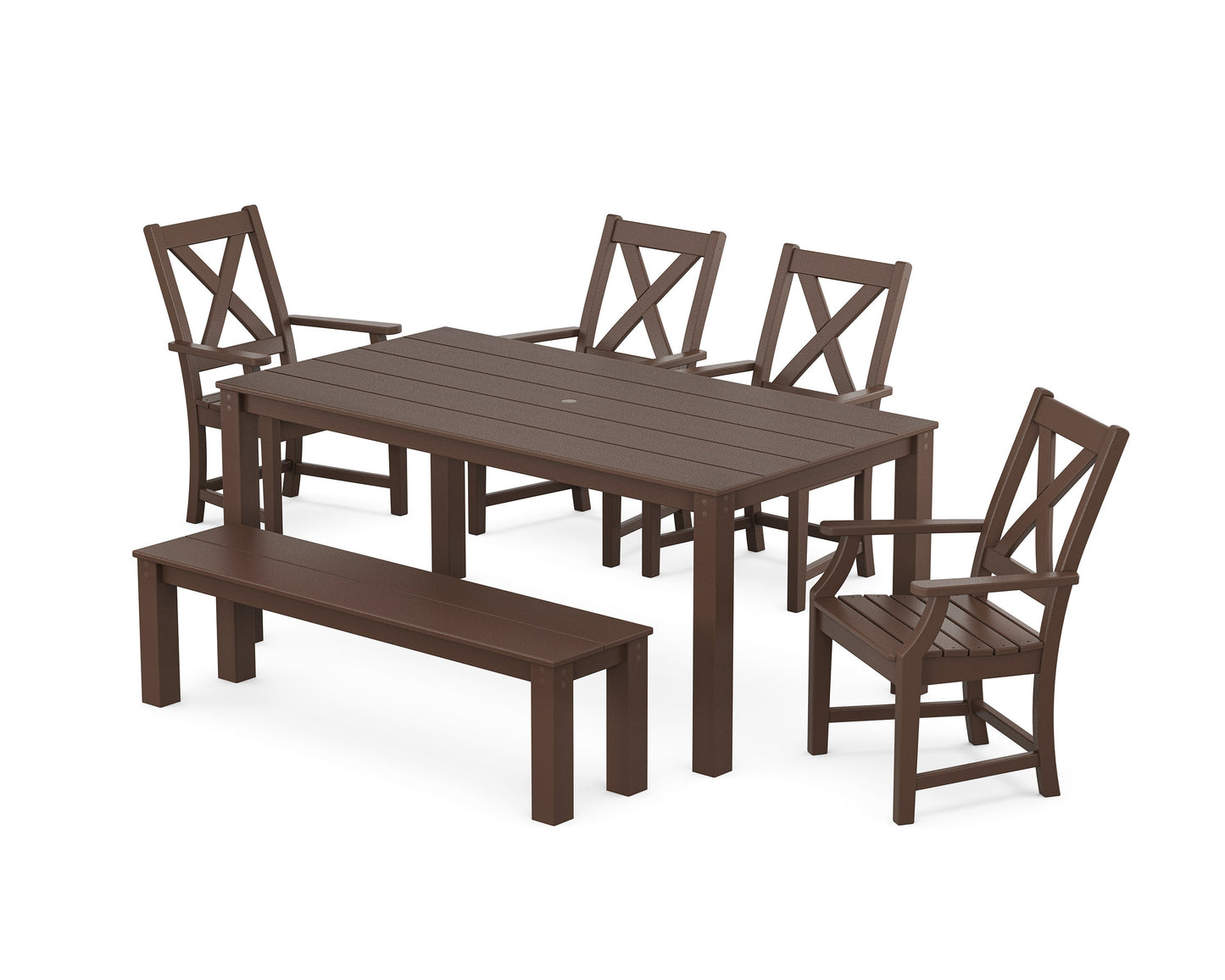 POLYWOOD Braxton 6-Piece Parsons Dining Set with Bench — Mahogany