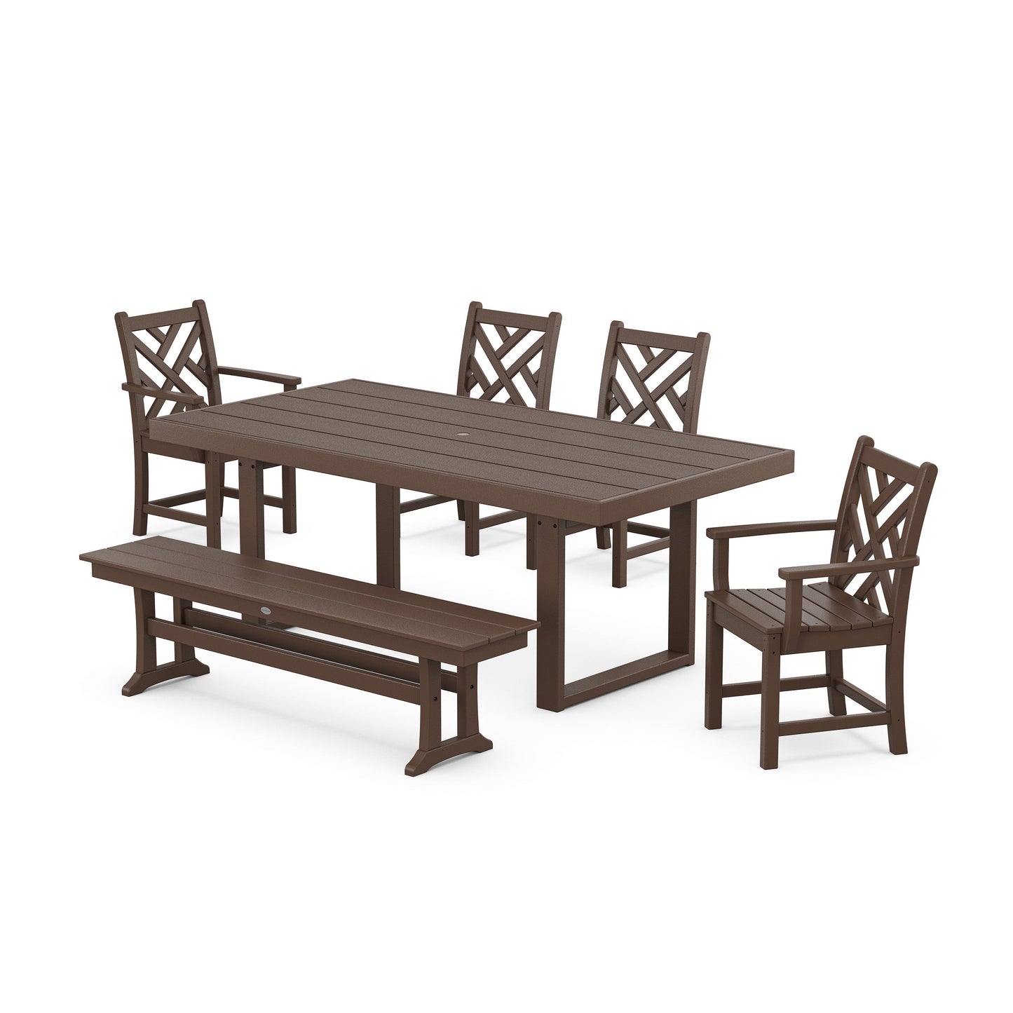 POLYWOOD Chippendale 6-Piece Dining Set with Bench — Mahogany
