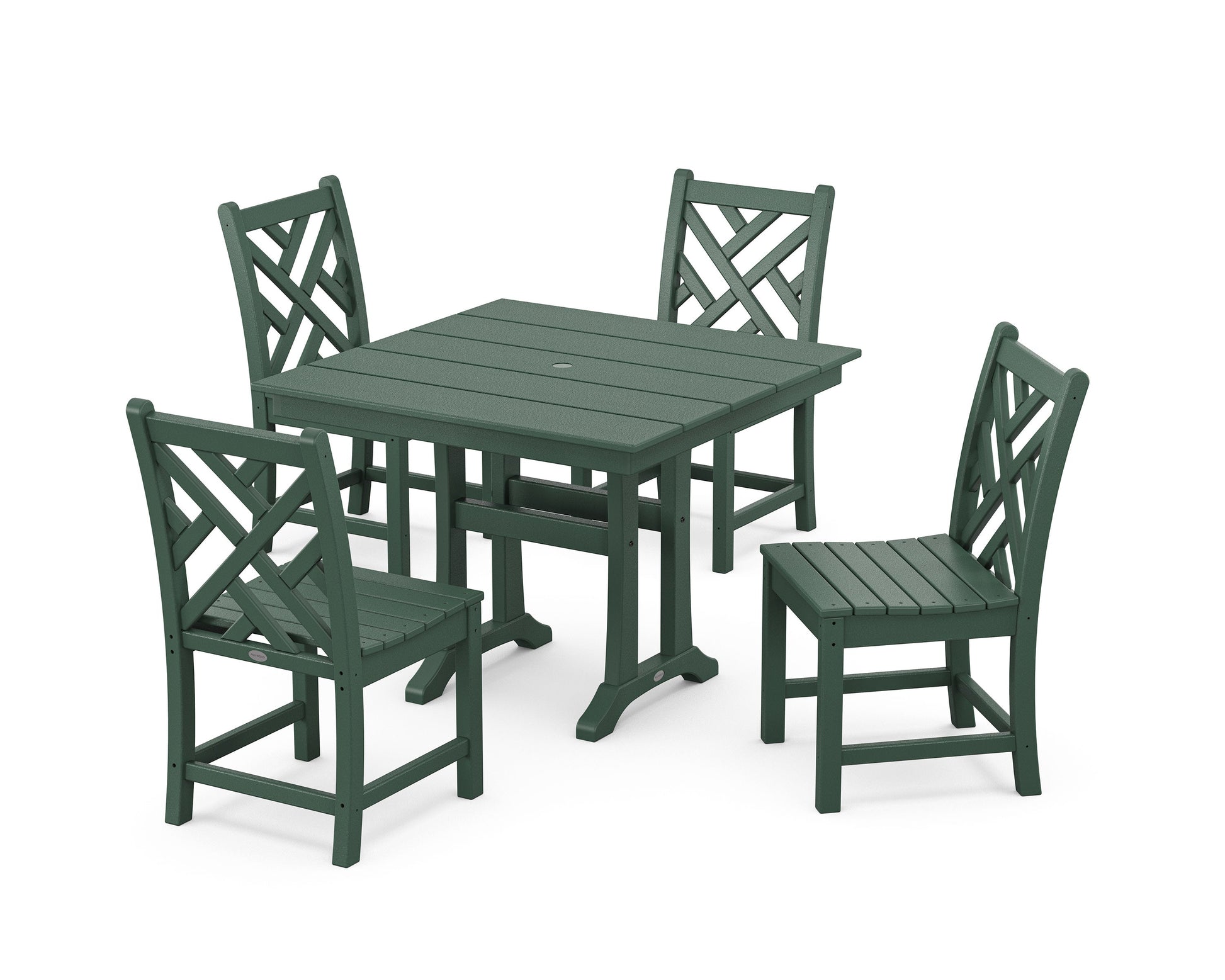 POLYWOOD Chippendale 5-Piece Farmhouse Trestle Side Chair Dining Set — Green