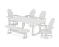 POLYWOOD Vineyard Curveback Adirondack Swivel Chair 6-Piece Dining Set with Bench — White