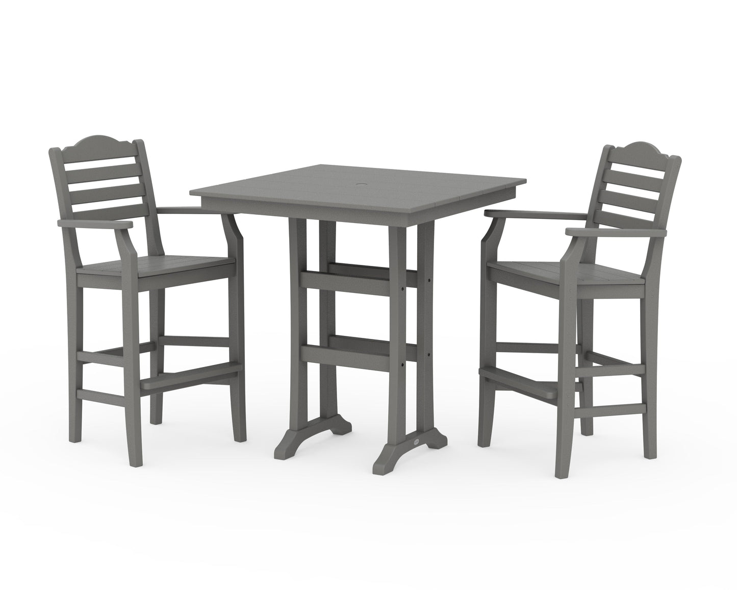 POLYWOOD Savannah 3-Piece Farmhouse Bar Set with Trestle Legs — Slate Grey