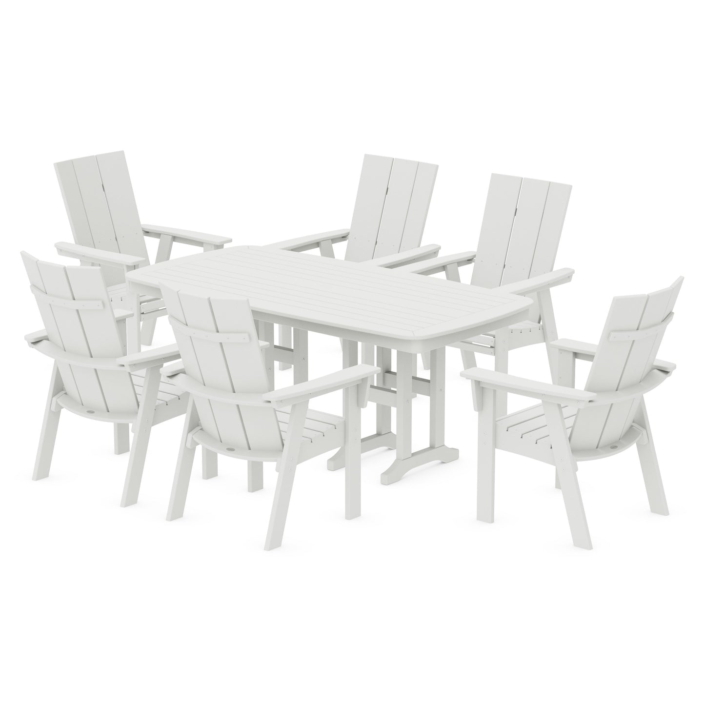 POLYWOOD Modern Curveback Adirondack 7-Piece Dining Set — Vintage White