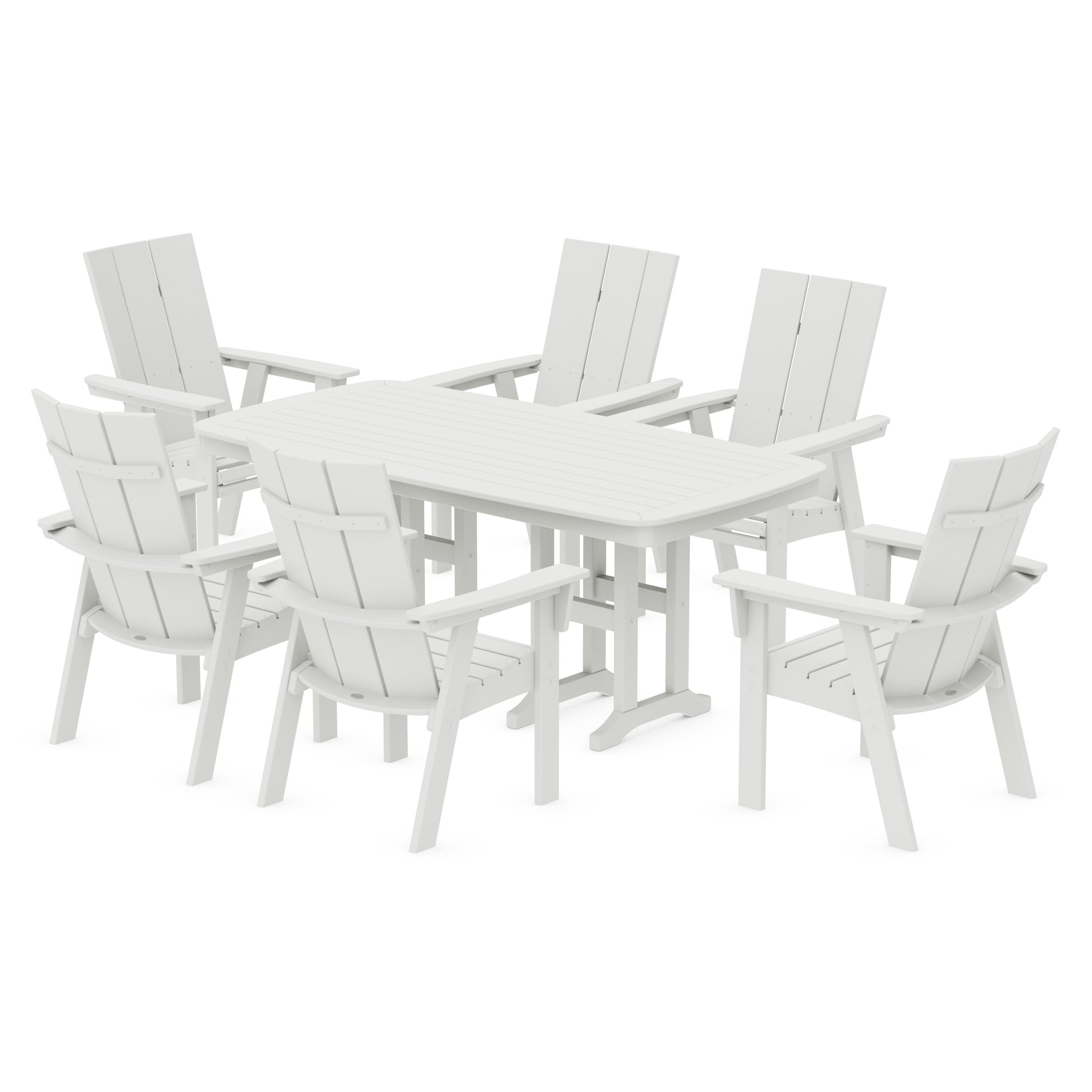 POLYWOOD Modern Curveback Adirondack 7-Piece Dining Set — Vintage White