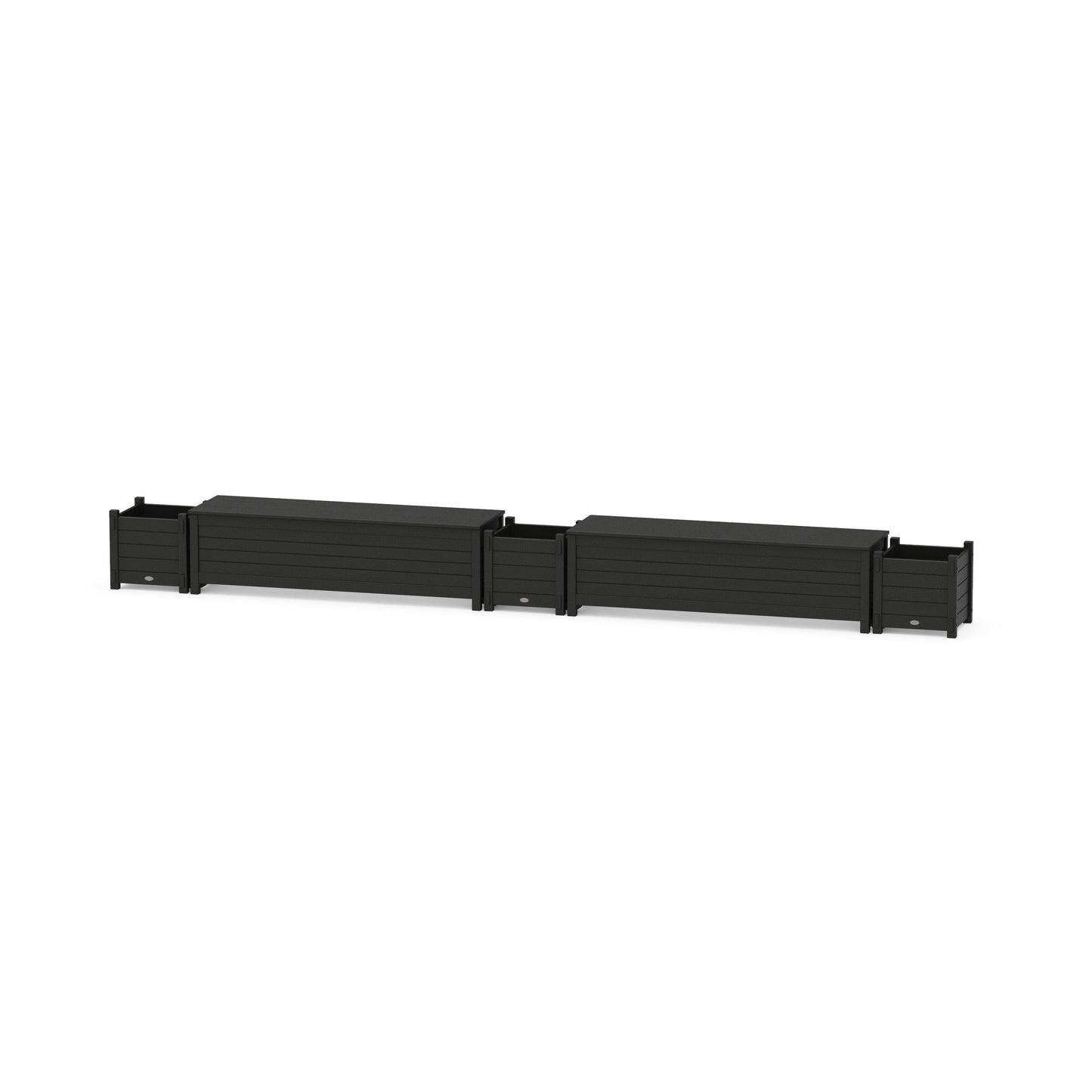 POLYWOOD 60" Nautical Straight Double Planter Storage Bench Set — Black