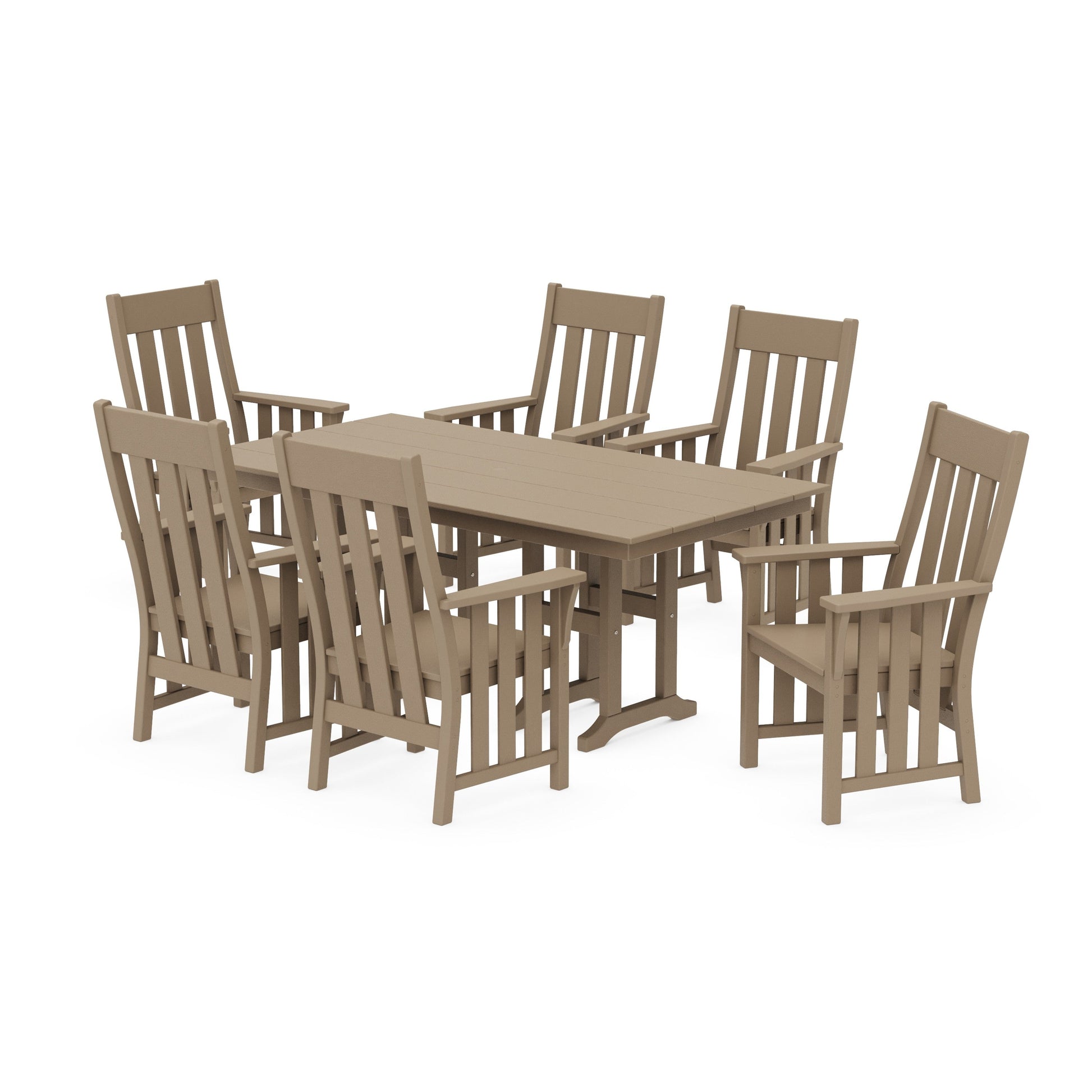 POLYWOOD Acadia Arm Chair 7-Piece Farmhouse Dining Set — Vintage Sahara