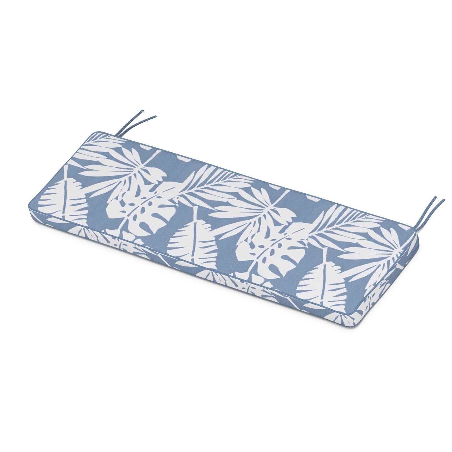 POLYWOOD Chinoiserie Bench Seat Cushion — Leaf Sky Blue