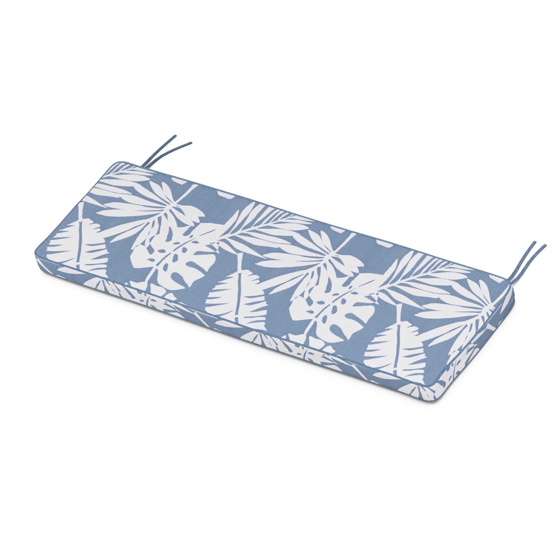 POLYWOOD Chinoiserie Bench Seat Cushion — Leaf Sky Blue