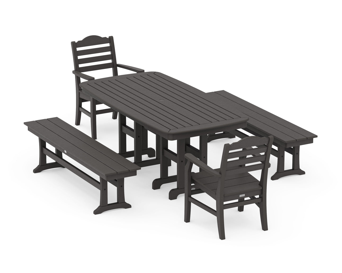 POLYWOOD Savannah 5-Piece Dining Set with Benches — Vintage Coffee