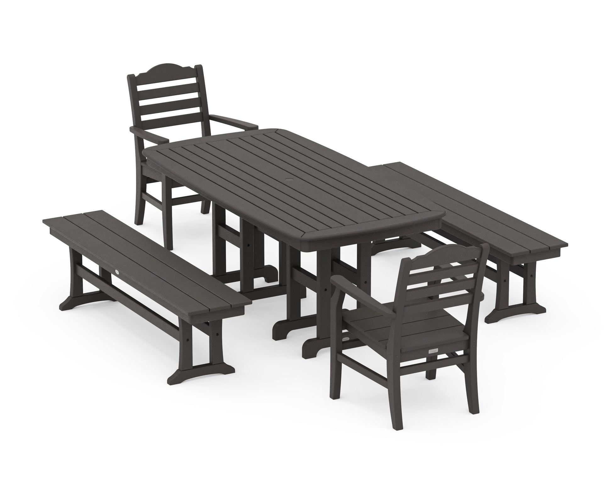 POLYWOOD Savannah 5-Piece Dining Set with Benches — Vintage Coffee