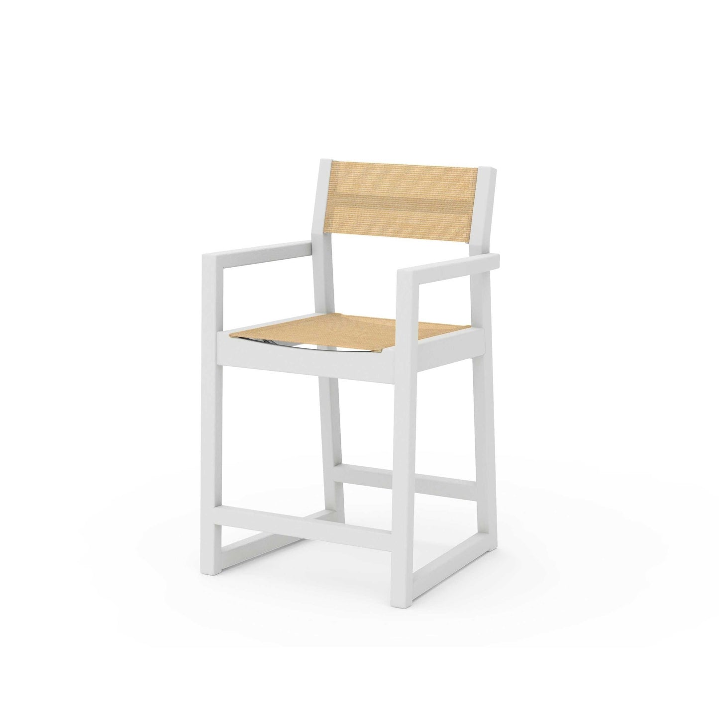 POLYWOOD EDGE Sling Counter Arm Chair — Vintage White / Dupioni Apricot Sling