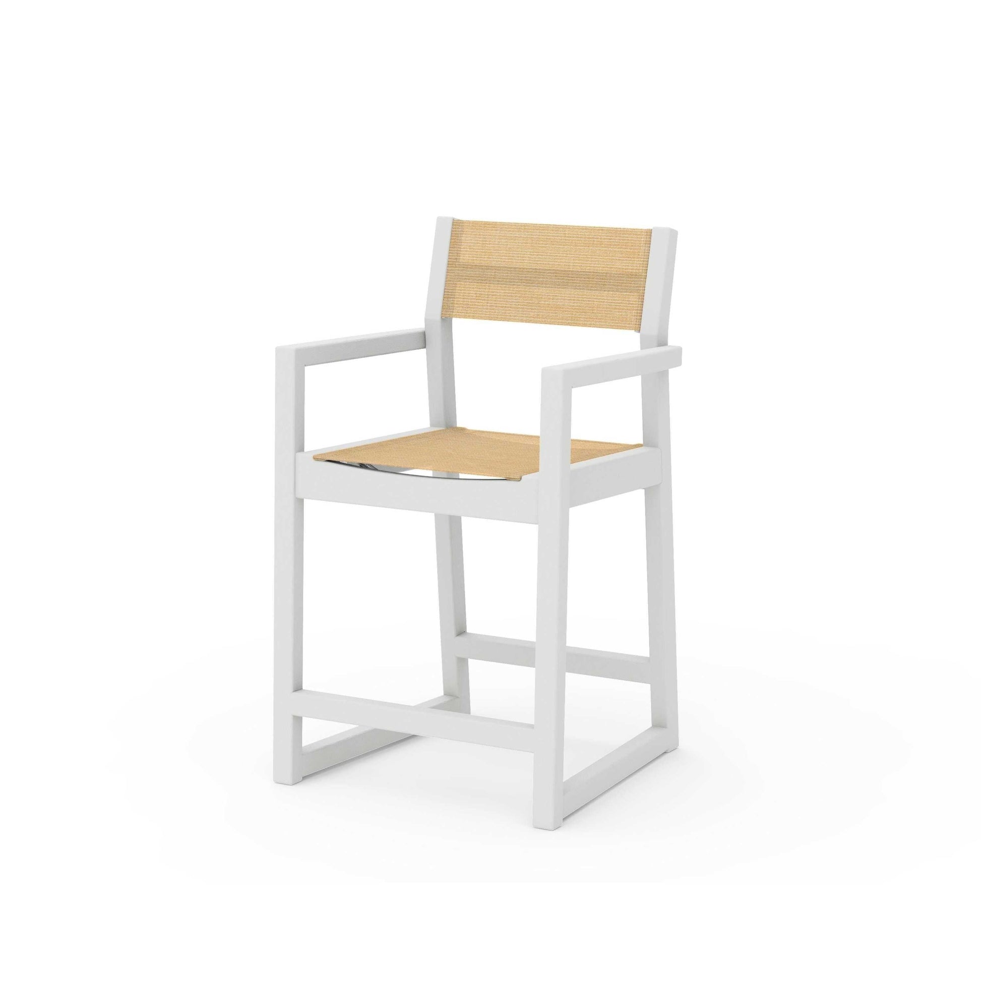 POLYWOOD EDGE Sling Counter Arm Chair — Vintage White / Dupioni Apricot Sling
