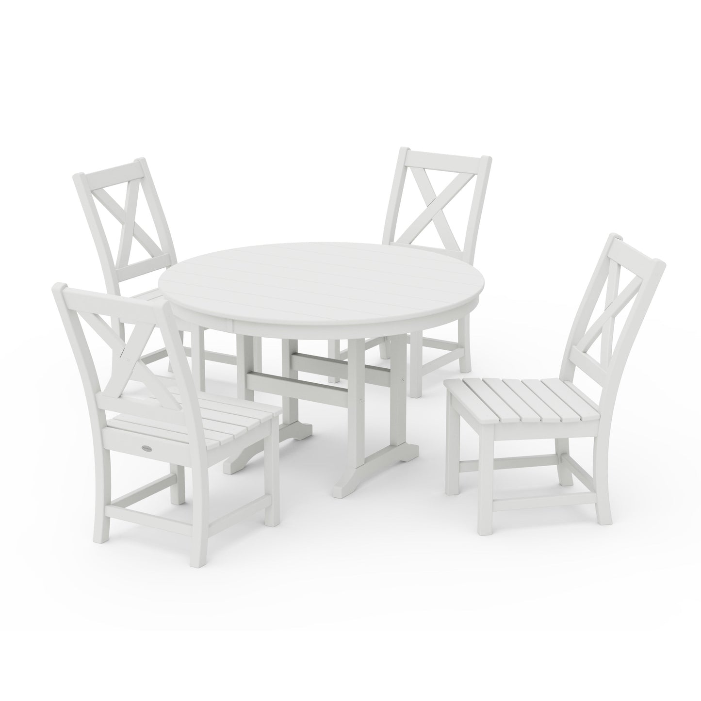POLYWOOD Braxton Side Chair 5-Piece Round Dining Set — Vintage White