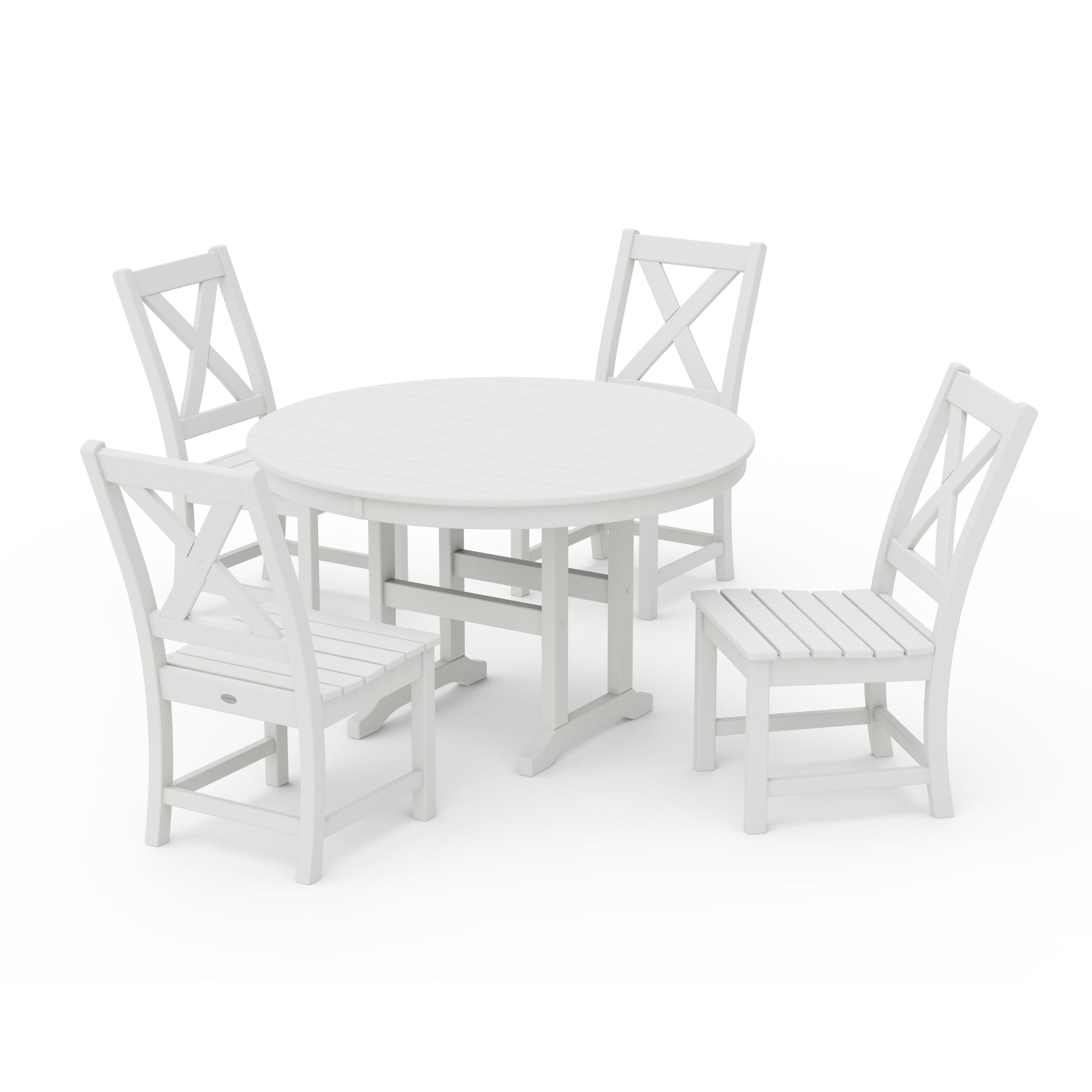 POLYWOOD Braxton Side Chair 5-Piece Round Dining Set — Vintage White