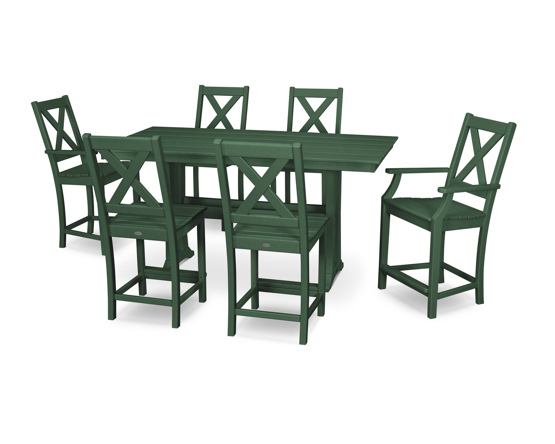 POLYWOOD Braxton 7-Piece Farmhouse Trestle Counter Set — Green