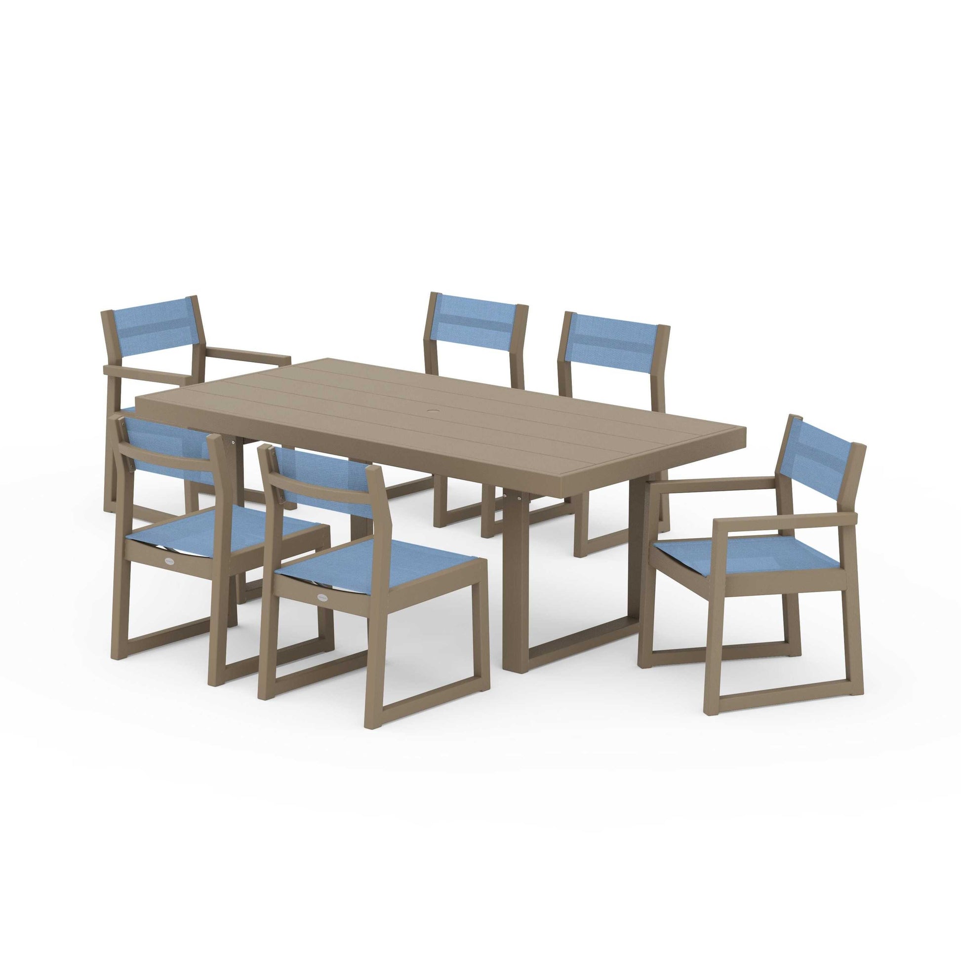 POLYWOOD EDGE Sling 7-Piece Dining Set — Vintage Sahara / Poolside Sling
