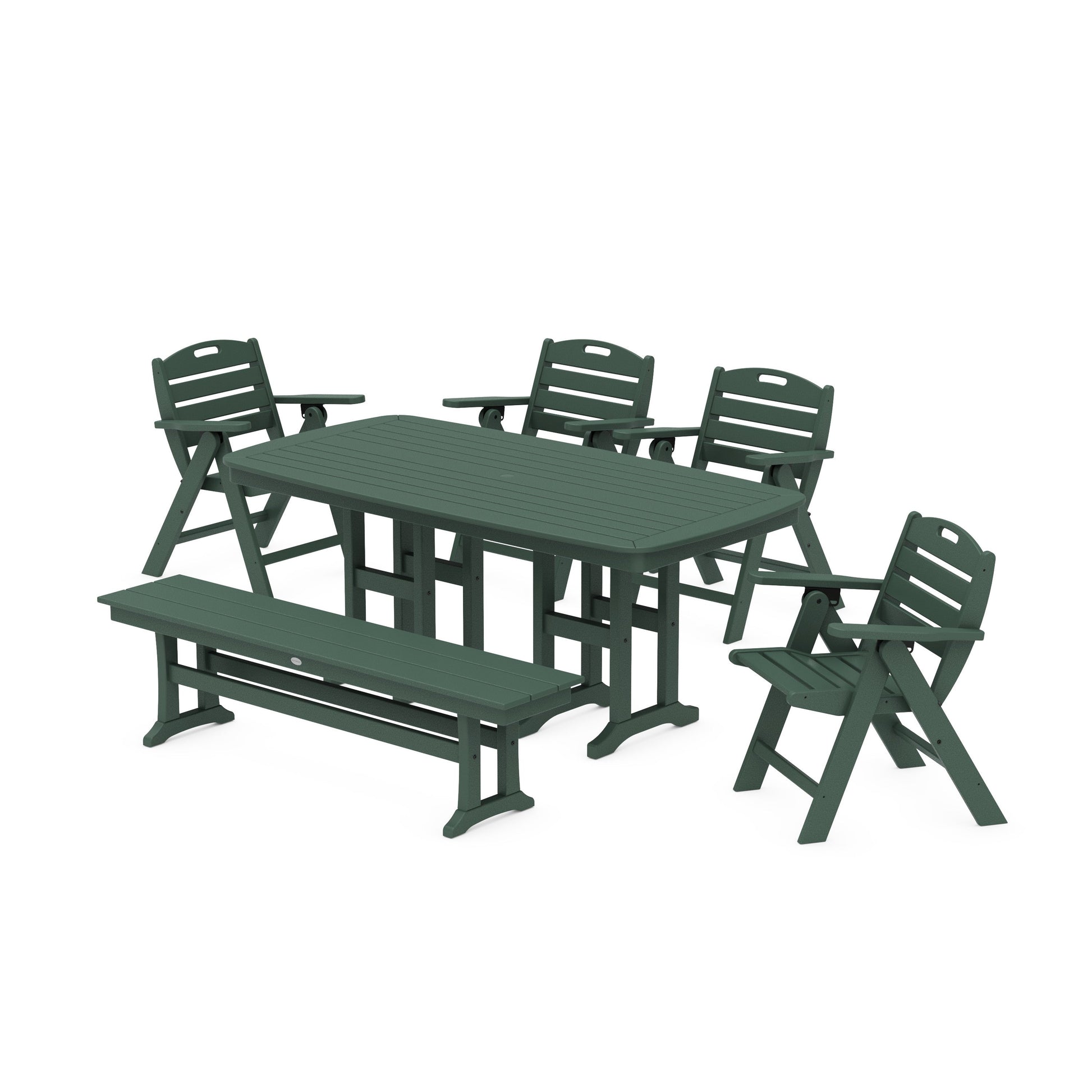 POLYWOOD Nautical Lowback 6-Piece Dining Set with Bench — Green