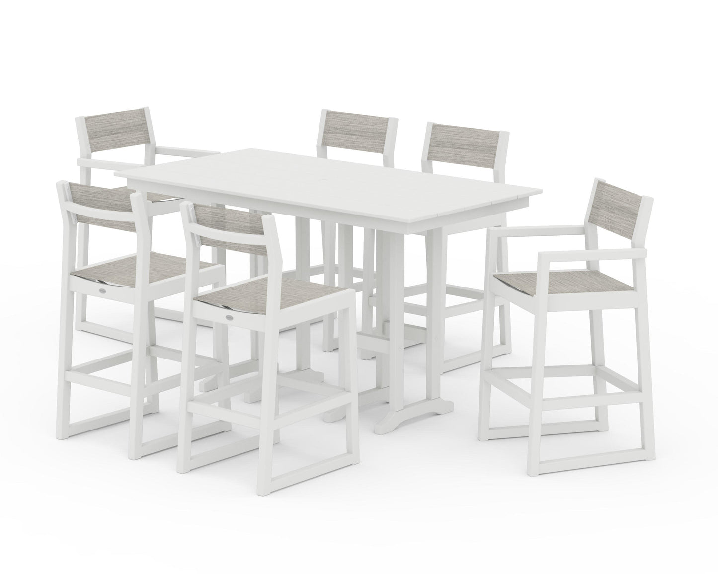 POLYWOOD EDGE Sling 7-Piece Farmhouse Bar Set — Vintage White / Birch Sling