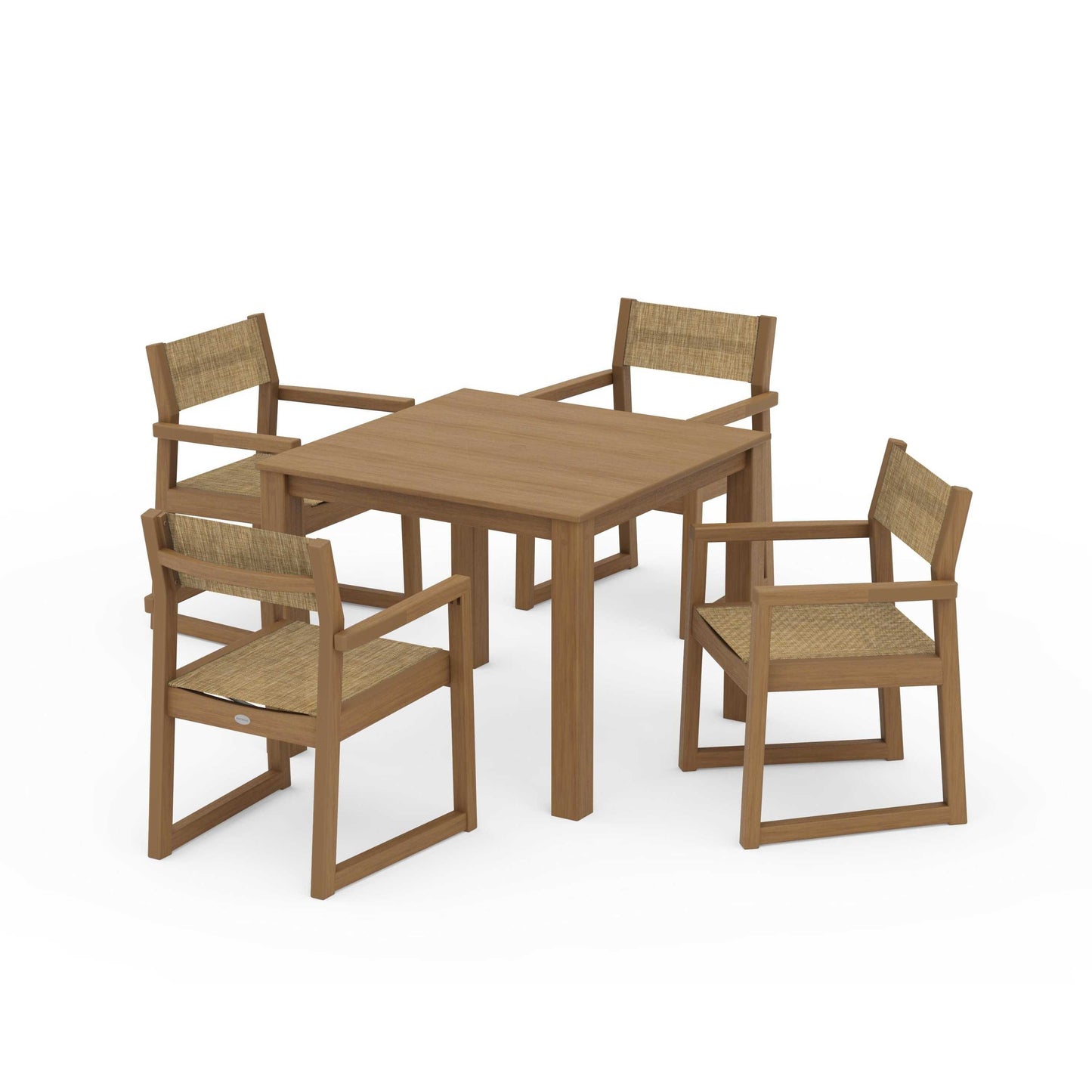 POLYWOOD EDGE Sling Arm Chair 5-Piece Parsons Dining Set — Natural / Burlap Sling