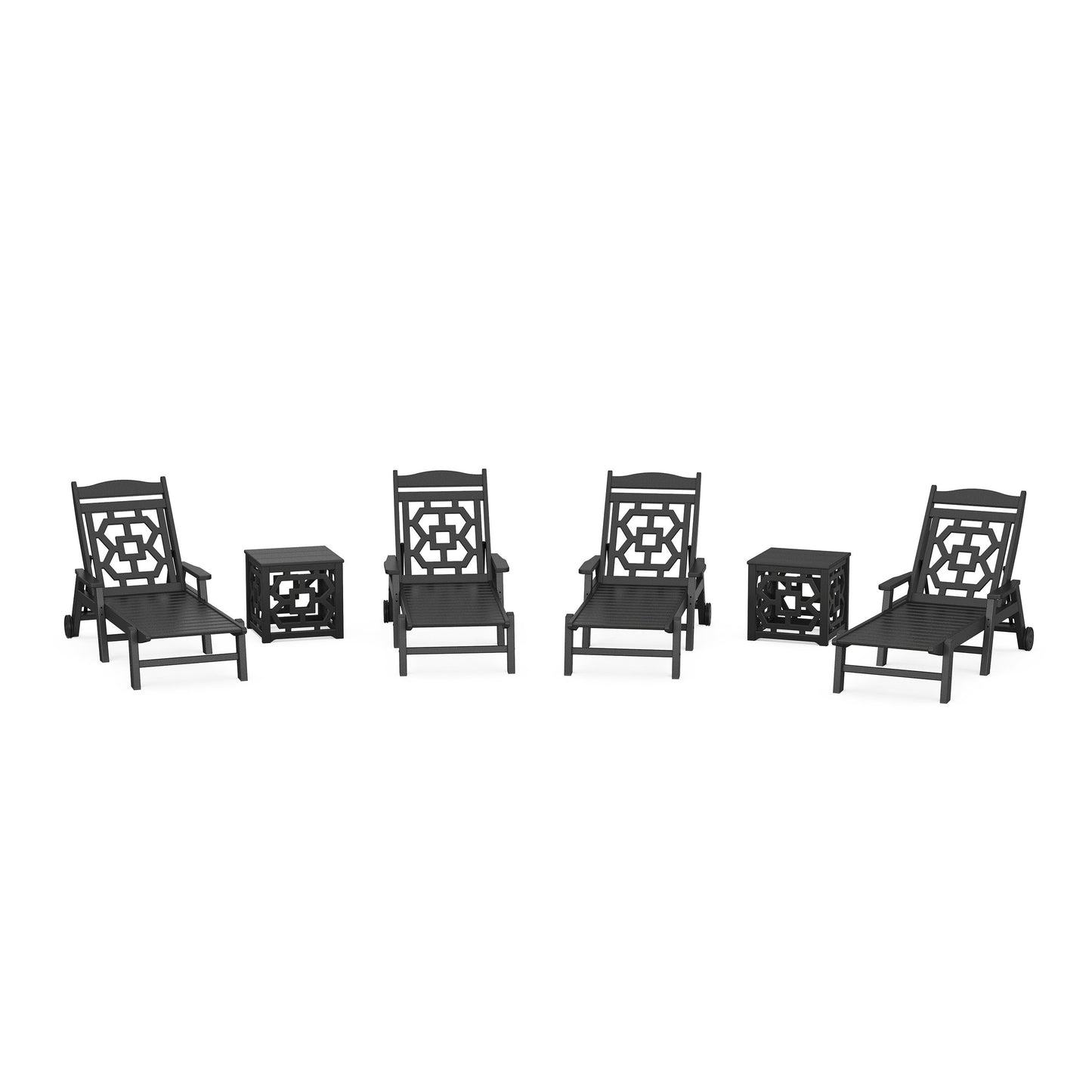 POLYWOOD Chinoiserie 6-Piece Chaise Set — Black